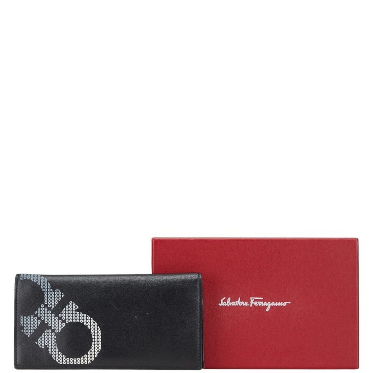 Salvatore Ferragamo Black Leather Long Wallet (Bi-Fold) (Pre-Owned)