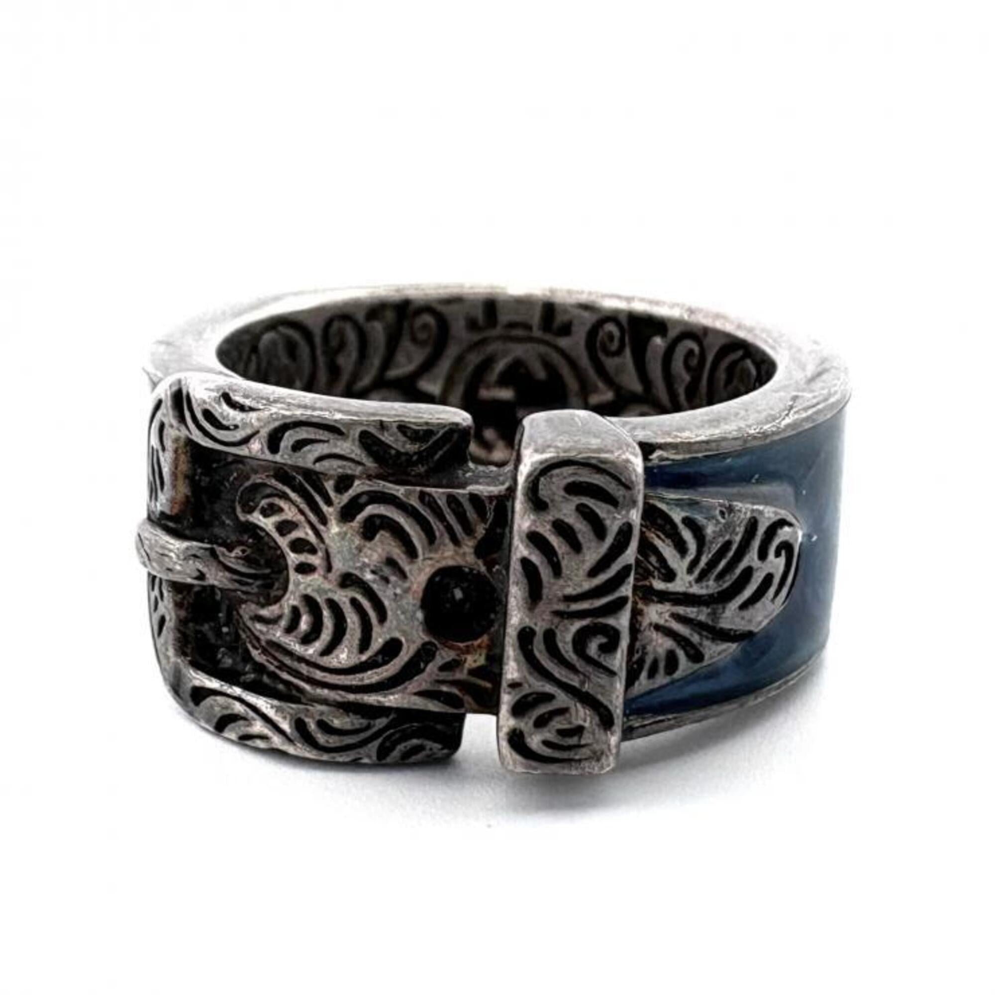 Gucci Silver Blue Enamel Silver 925 Band Ring (Pre-Owned)