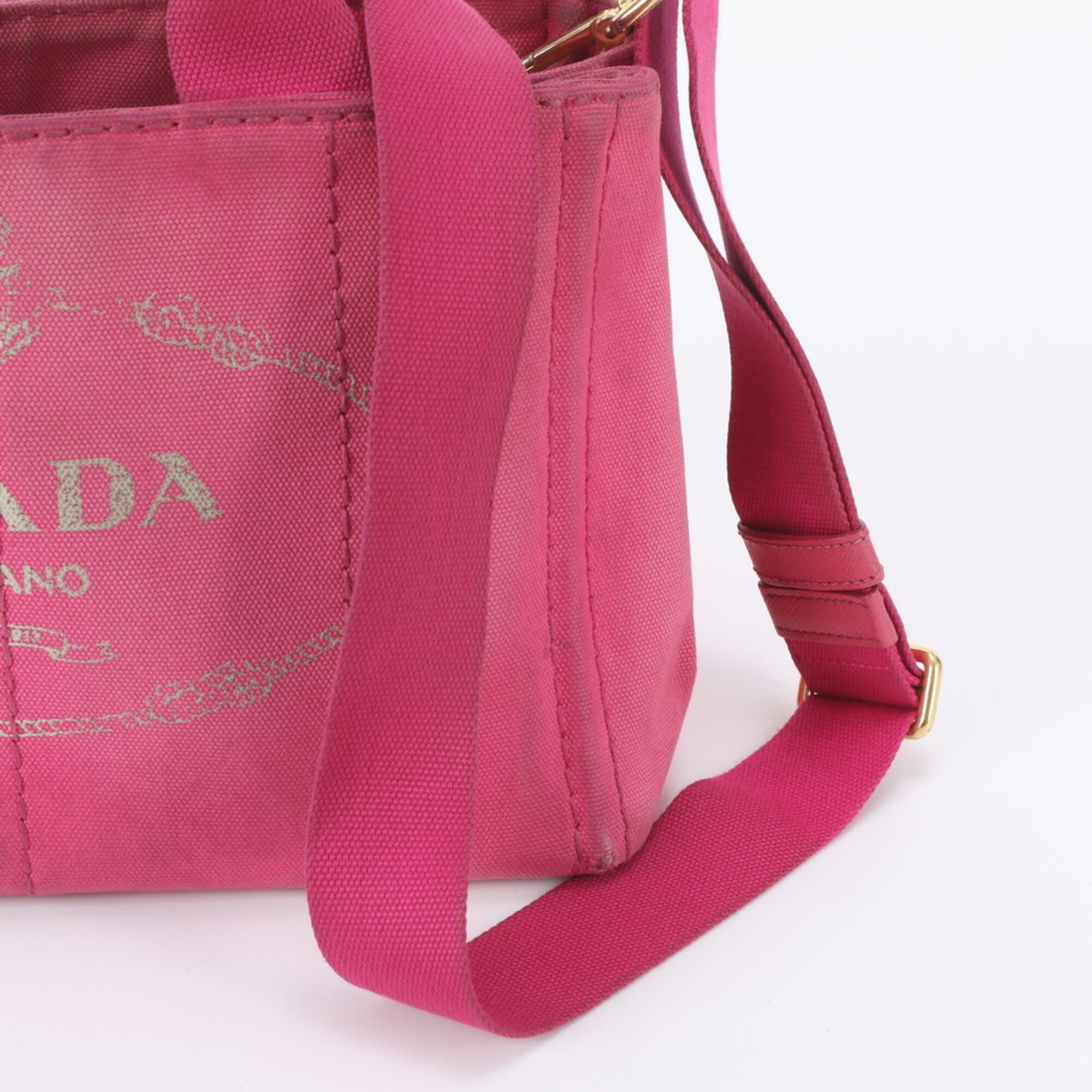Prada Pink Leather Canvas Handbag Shoulder Bag Tote Bag (Pre-Owned)