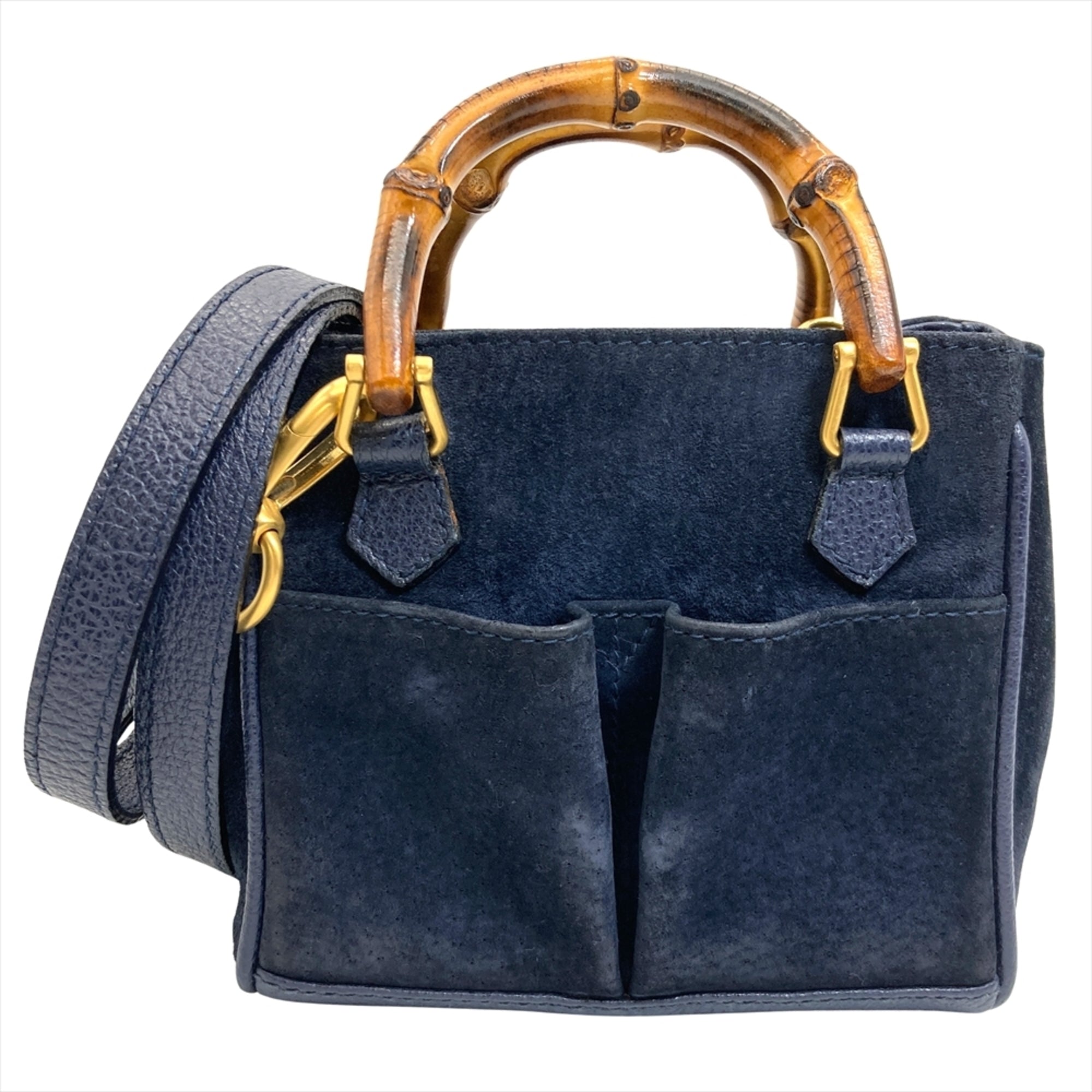 Gucci Navy Suede Leather Shoulder Bag (Pre-Owned)