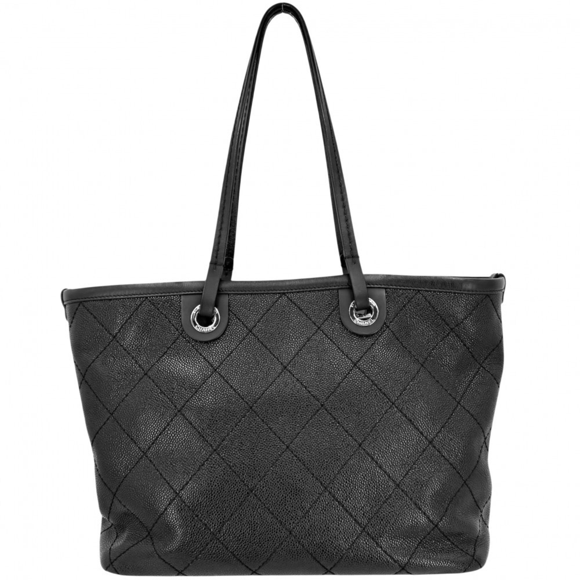 Chanel Black Leather Grained Calfskin Handbag Tote Bag (Pre-Owned)