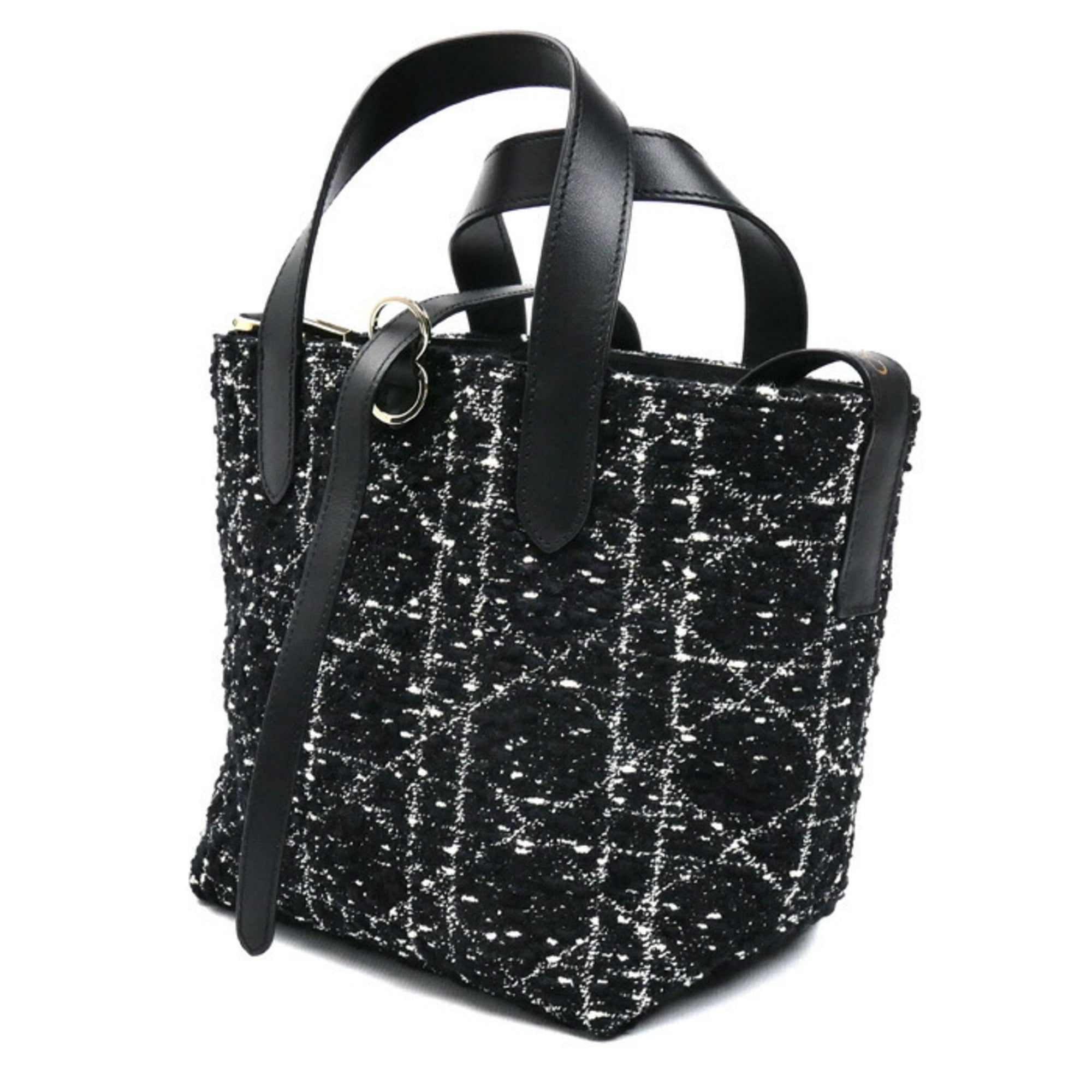 Christian Dior Black Cotton Fabric Leather Shoulder Bag Tote Bag (Pre-Owned)