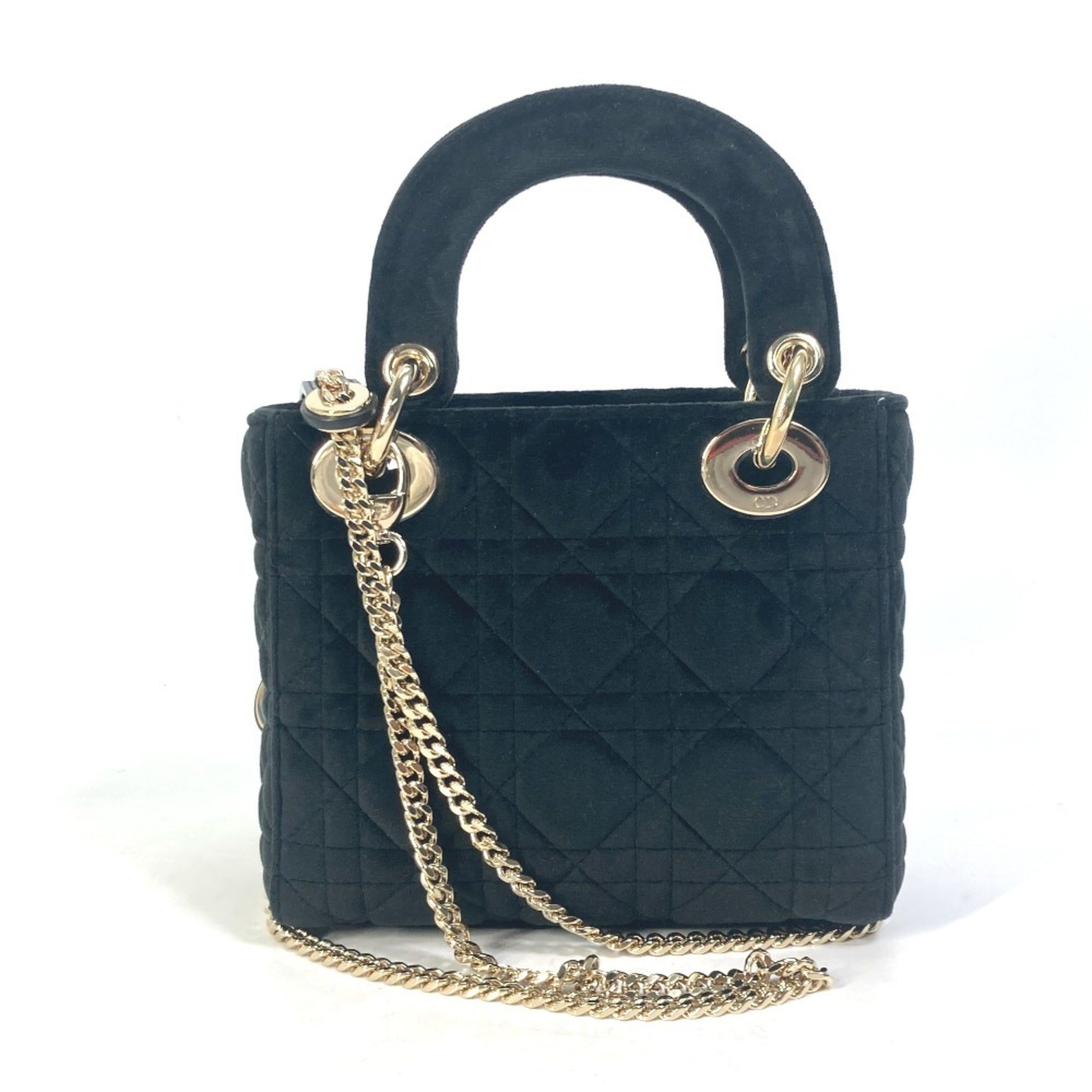 Christian Dior Lady Dior Black Leather Handbag Shoulder Bag (Pre-Owned)
