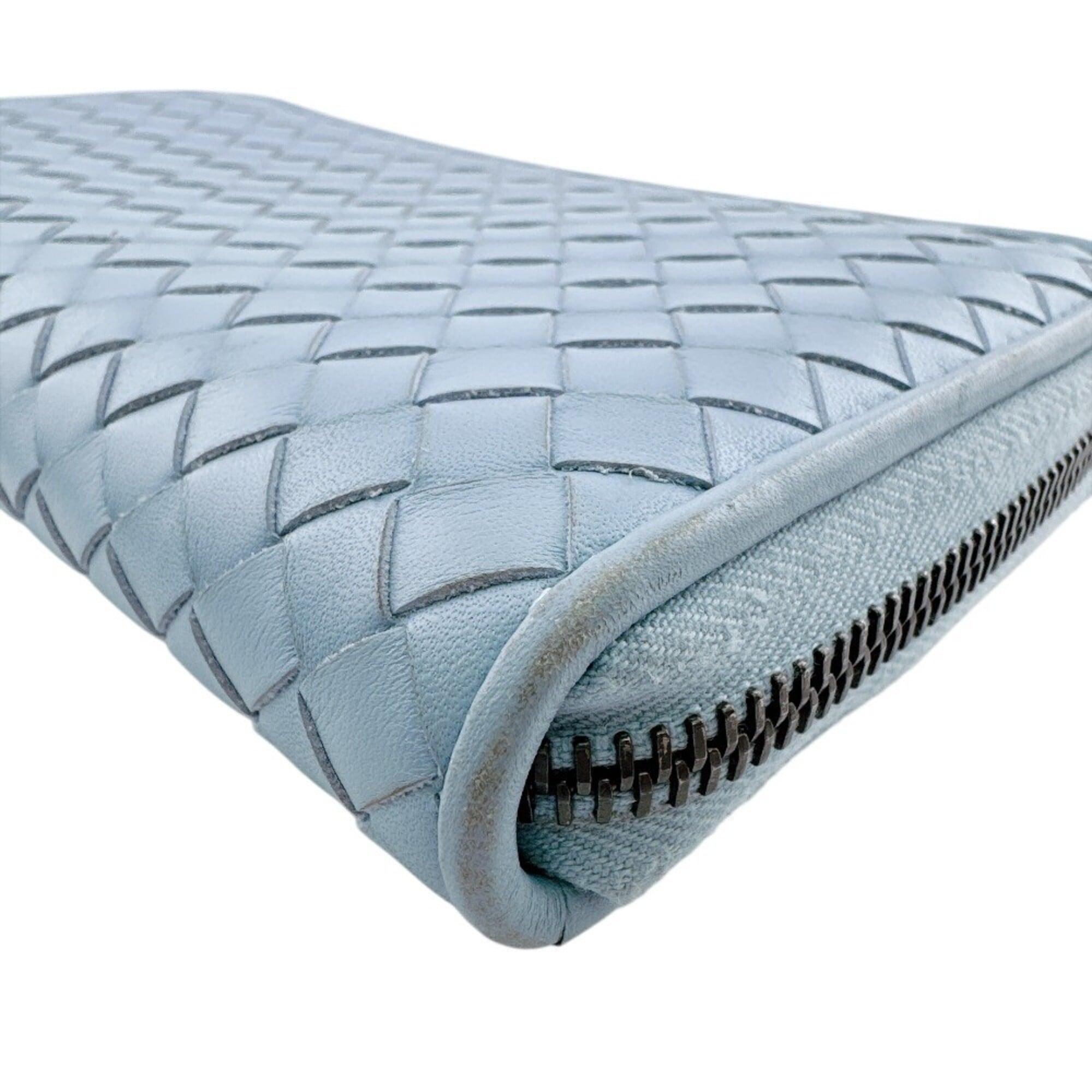 Bottega Veneta Intrecciato Blue Leather Long Wallet (Bi-Fold) (Pre-Owned)