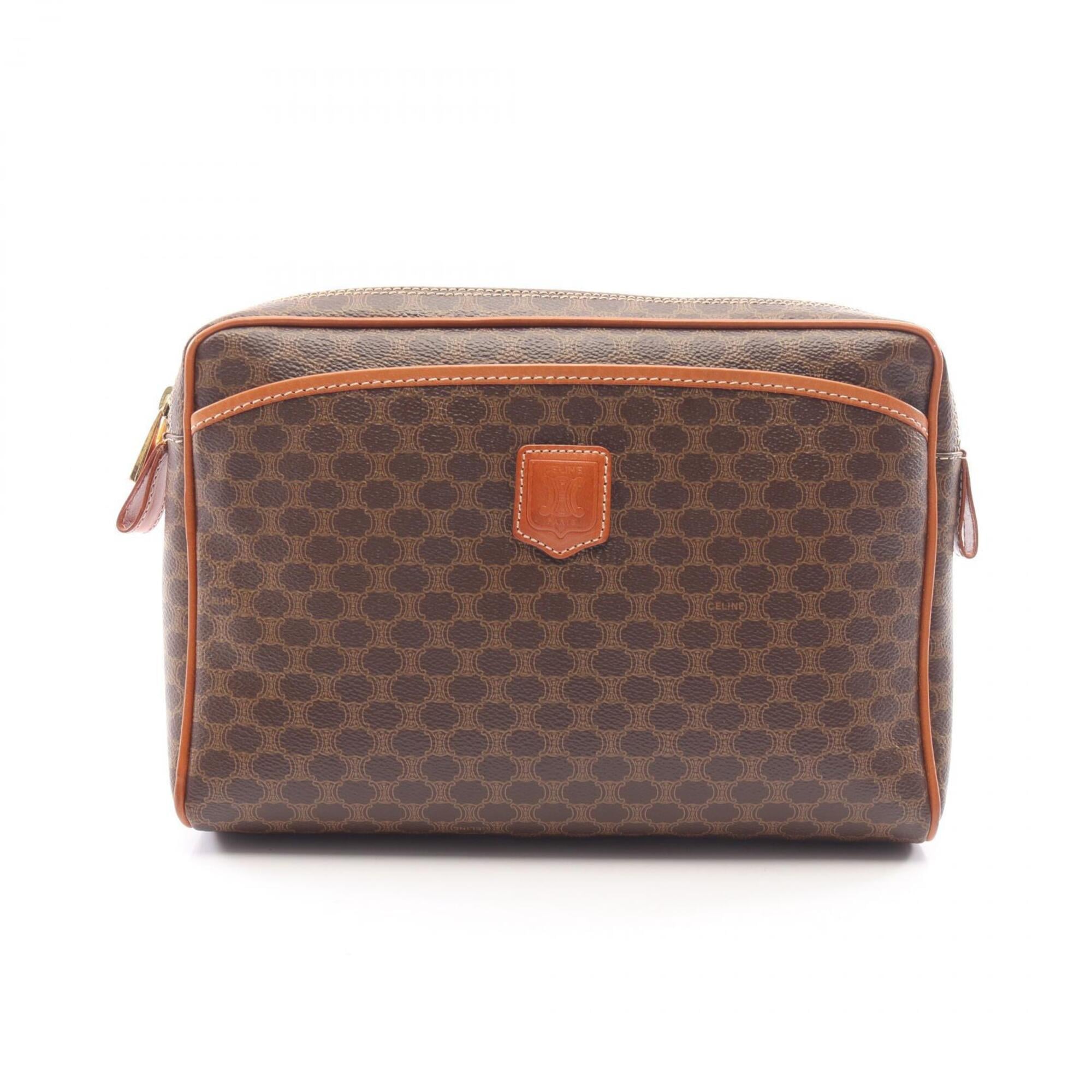 Celine Macadam Brown Coated Canvas Clutch Bag Handbag (Pre-Owned)
