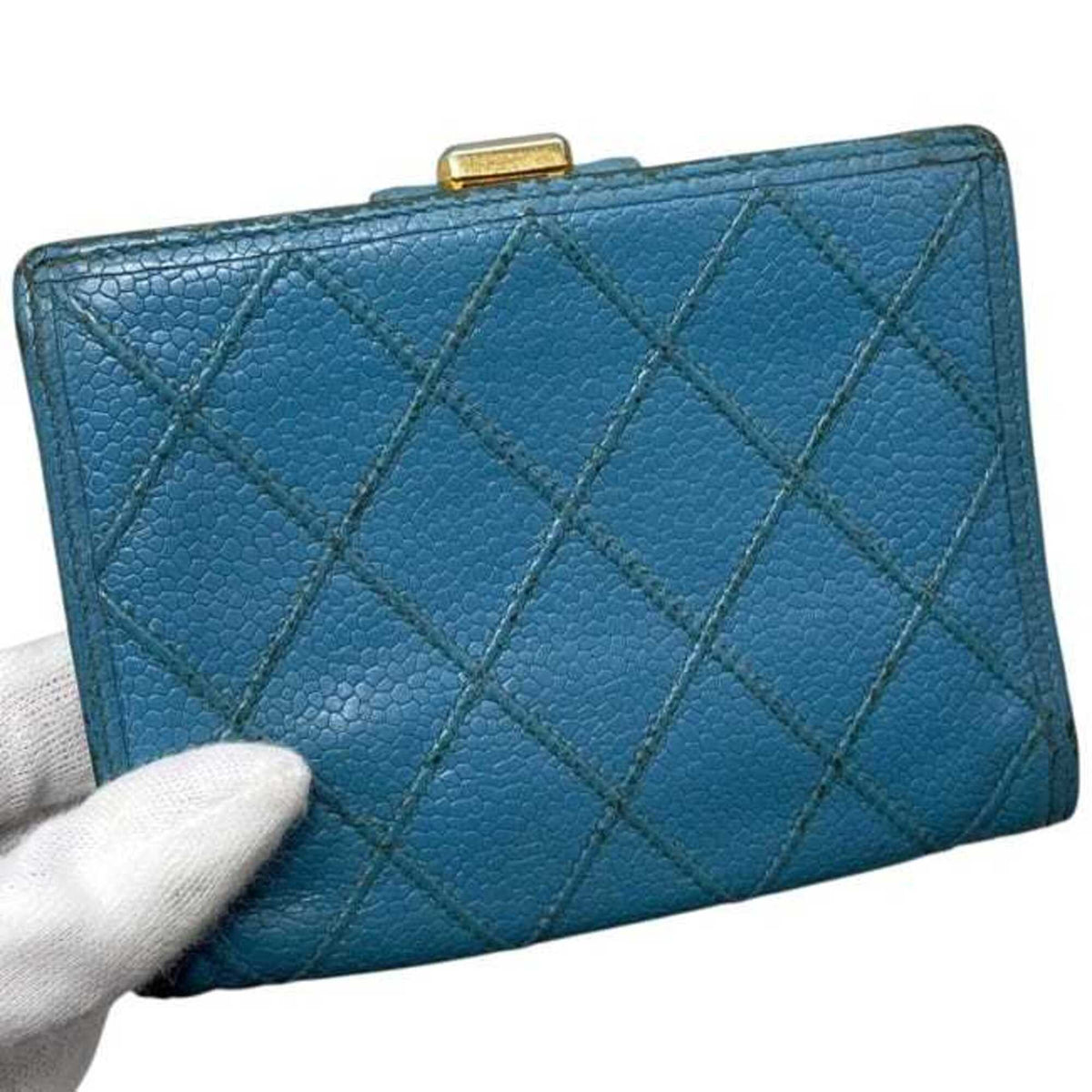 Chanel Blue Grained Calfskin Wallet (Bi-Fold) (Pre-Owned)