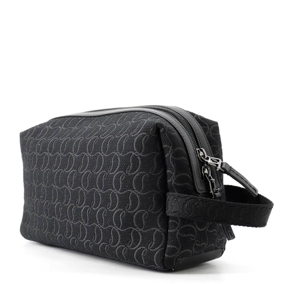 Christian Louboutin Black Canvas Leather Clutch Bag Handbag (Pre-Owned)