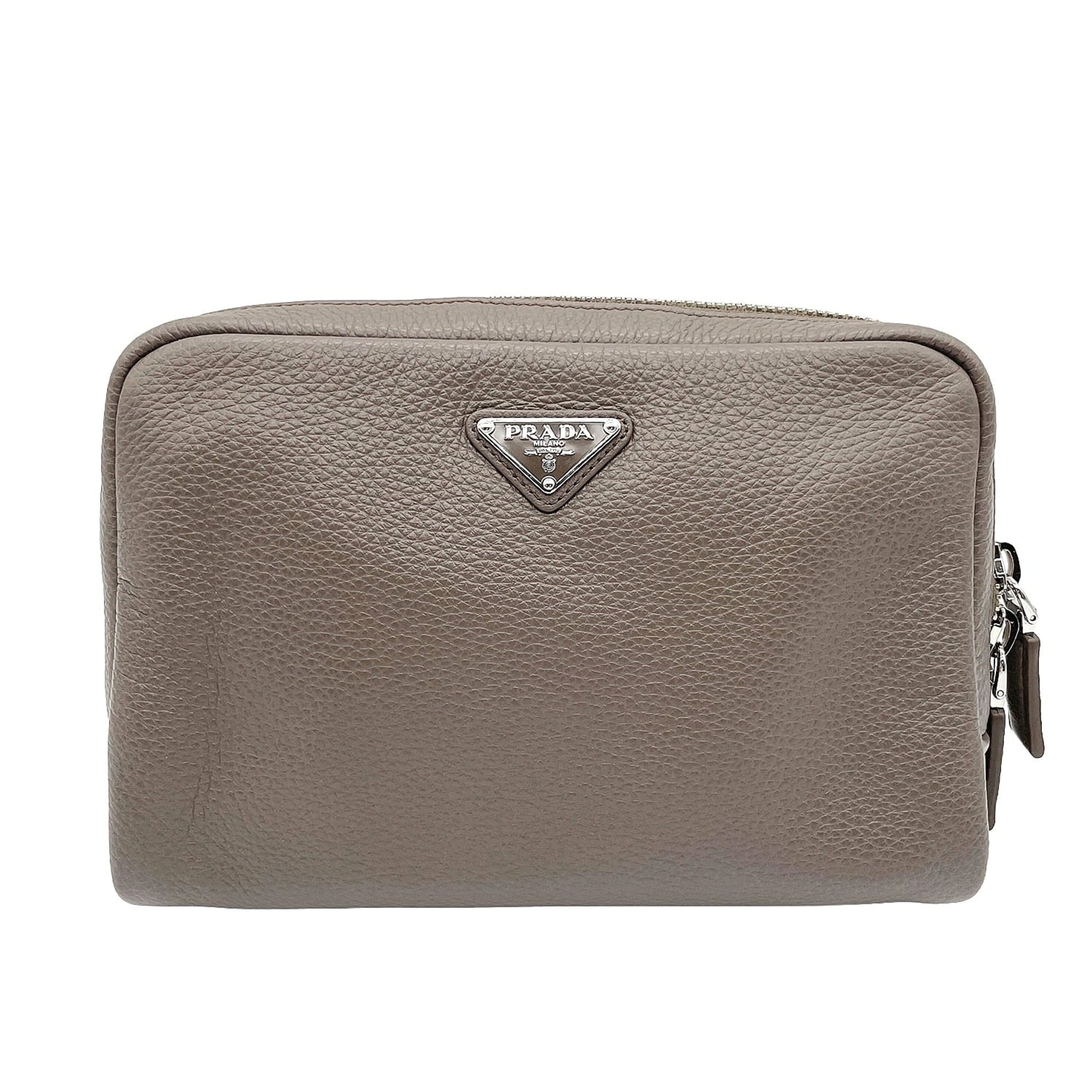 Prada Beige Leather Canvas Shoulder Bag Sling Bag (Pre-Owned)