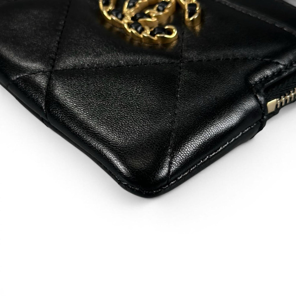 Chanel Gold Black Leather Coin Purse/Coin Case (Pre-Owned)