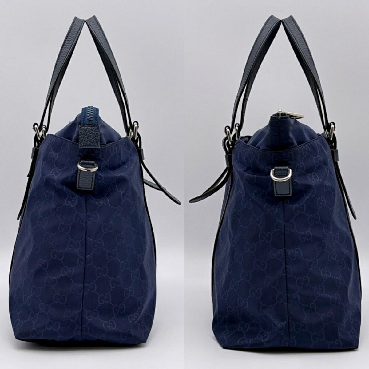 Gucci Navy Nylon Leather Tote Bag (Pre-Owned)