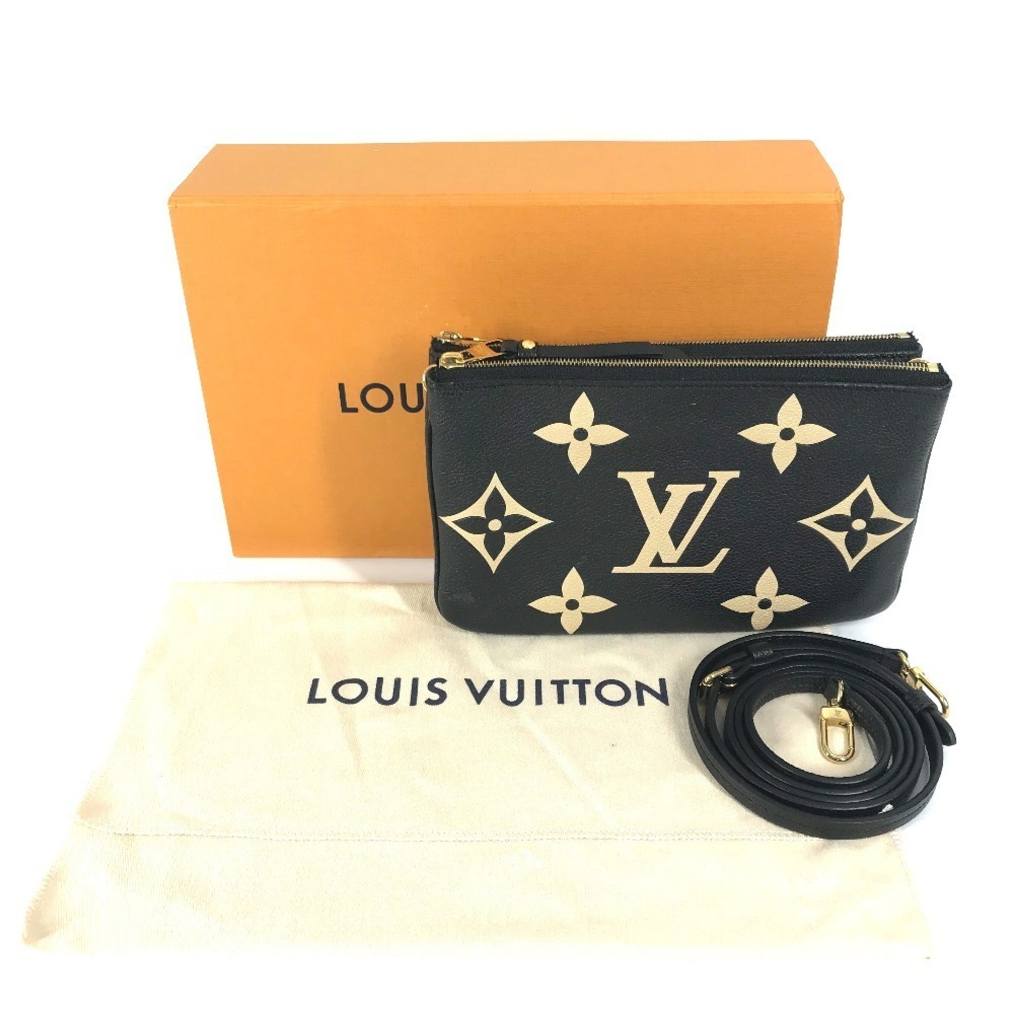 Louis Vuitton Beige Bicolor Black Noir Monogram Empreinte Clutch Bag Pochette Pouch Shoulder Bag (Pre-Owned)