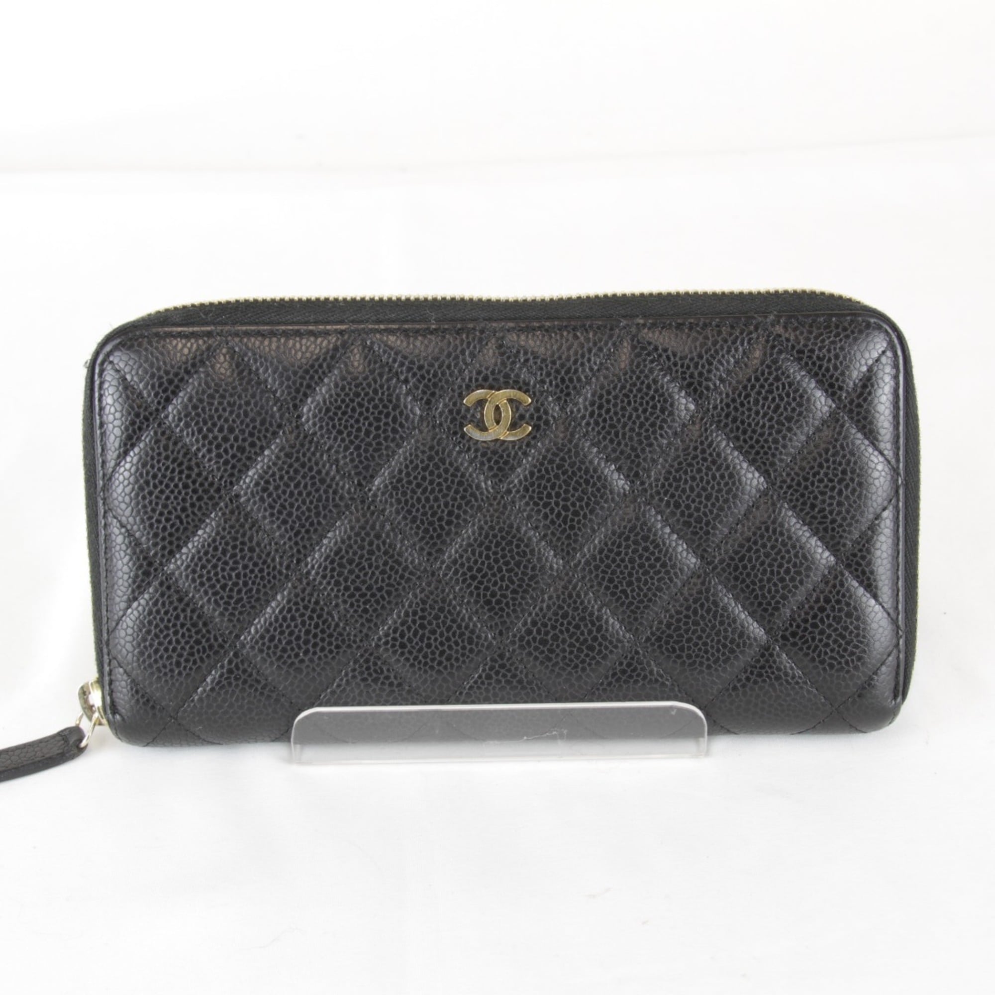 Chanel Black Leather Long Wallet (Bi-Fold) (Pre-Owned)