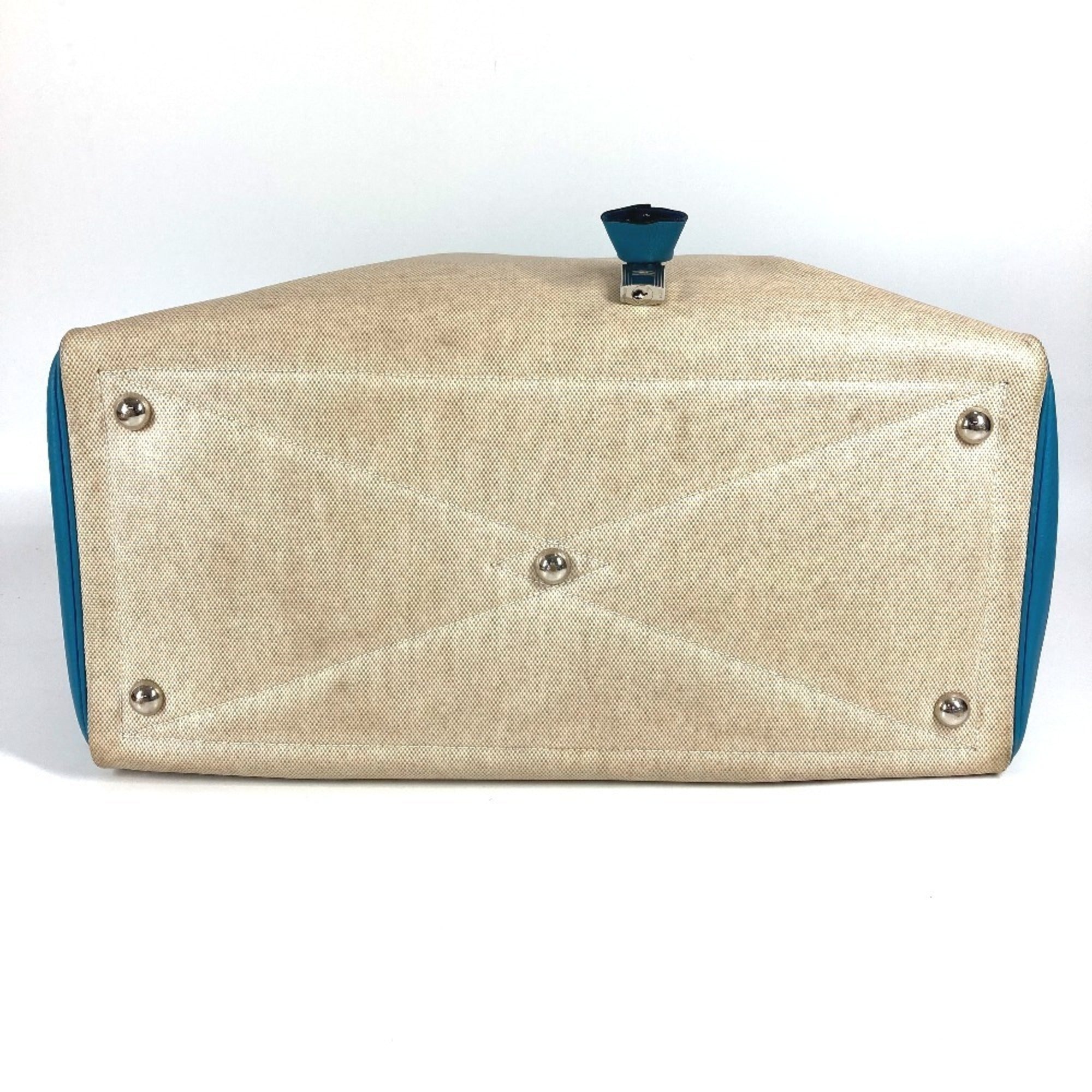 Hermes Beige Blue Toile H Leather Boston Bag Shoulder Bag (Pre-Owned)