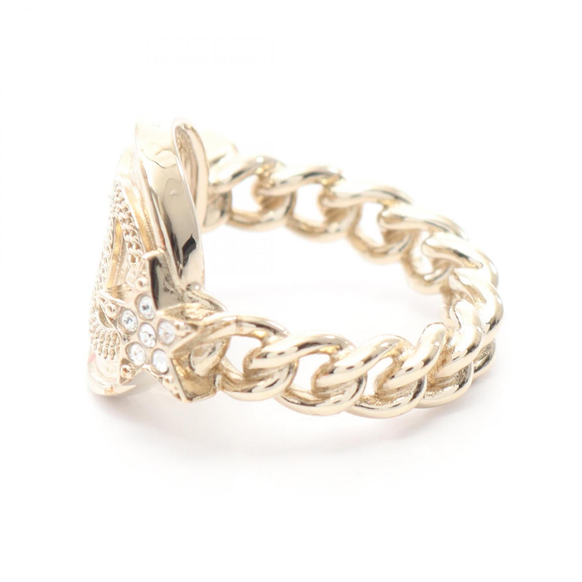 Chanel Gold Clear Gold Plating Rhinestone Band Ring (Pre-Owned)