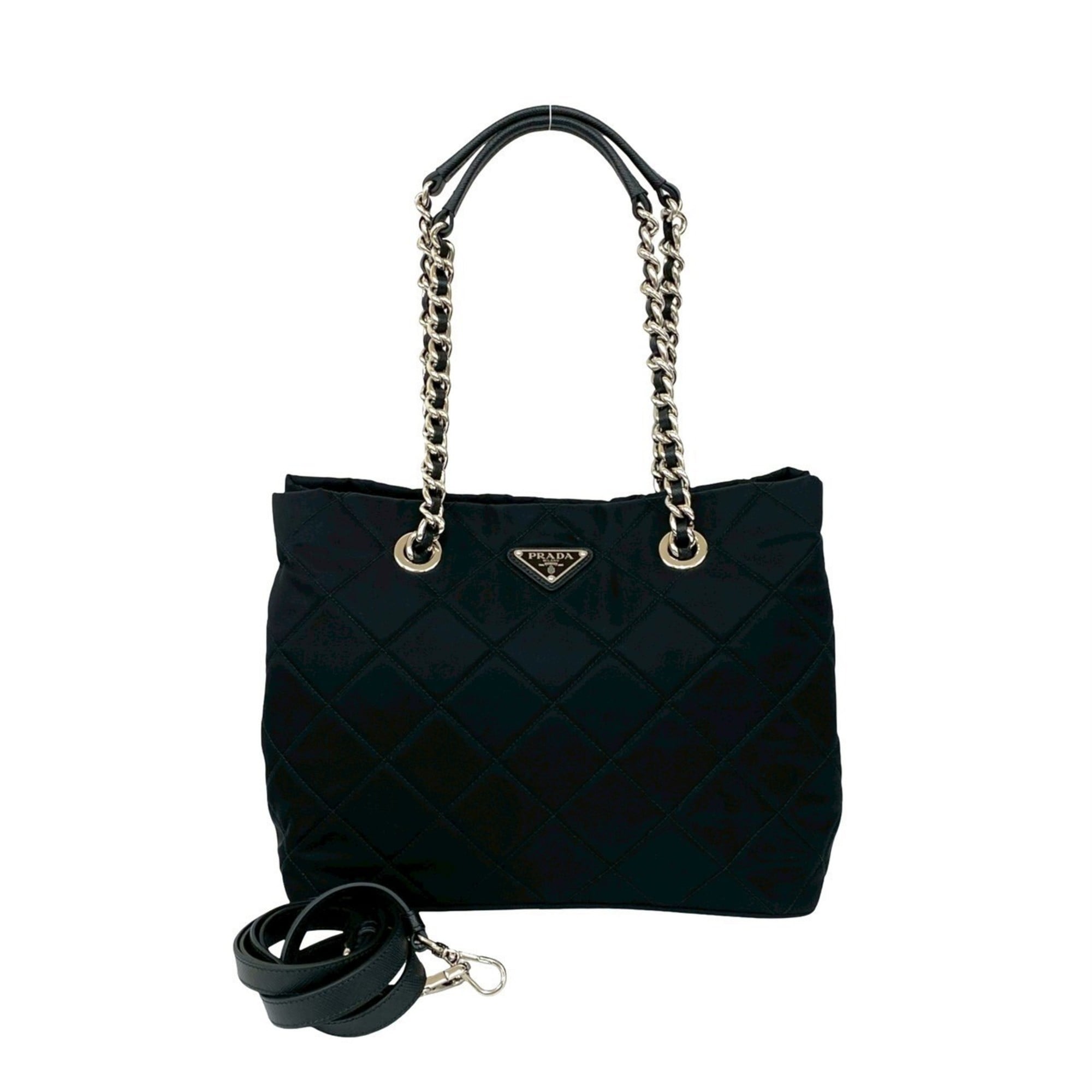 Prada Black Nylon Leather Shoulder Bag Tote Bag (Pre-Owned)