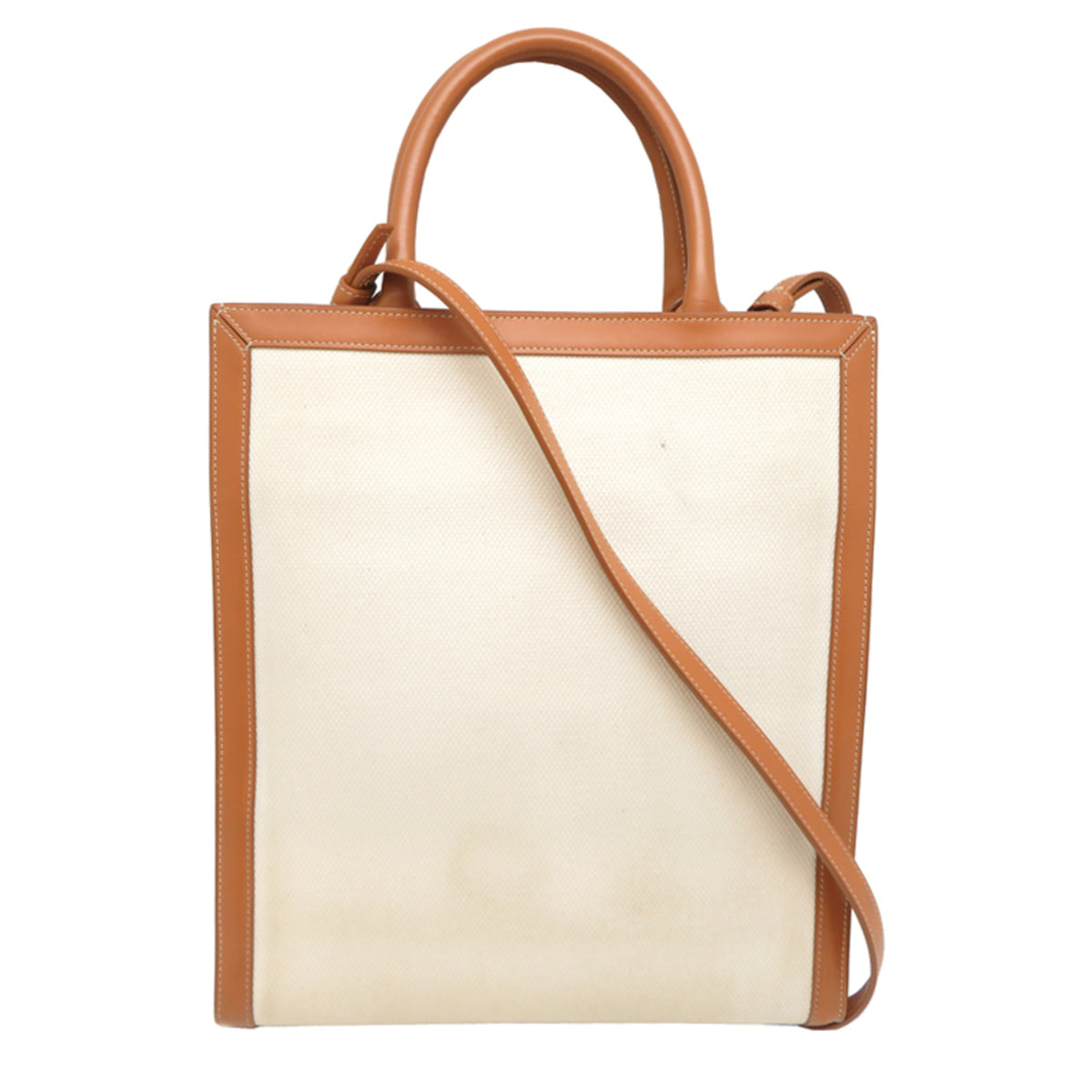 Celine Brown Ivory Canvas Leather Tote Bag (Pre-Owned)