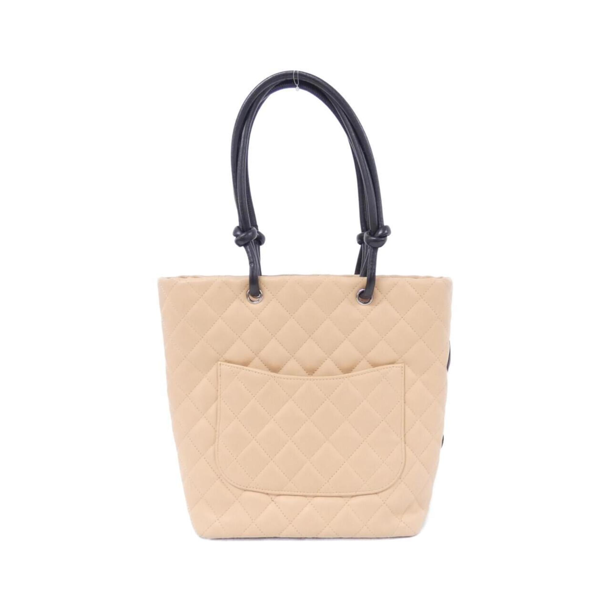 Chanel Beige Black Leather Handbag (Pre-Owned)