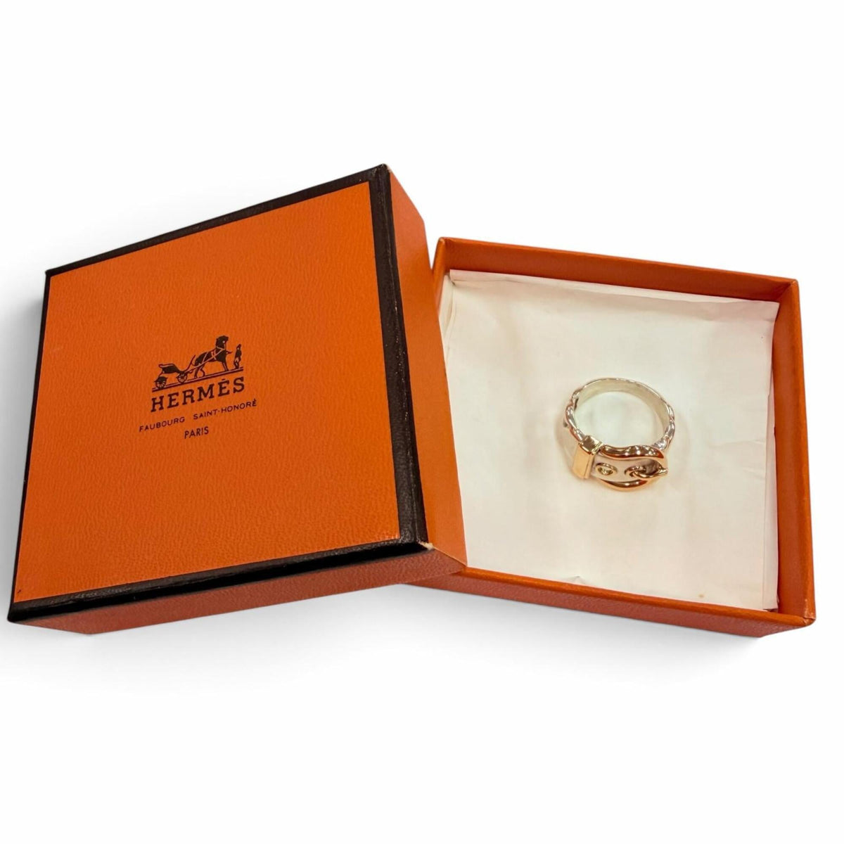 Hermes Silver Yellow Gold Yellow Gold (18K) Silver 925 Band Ring (Pre-Owned)
