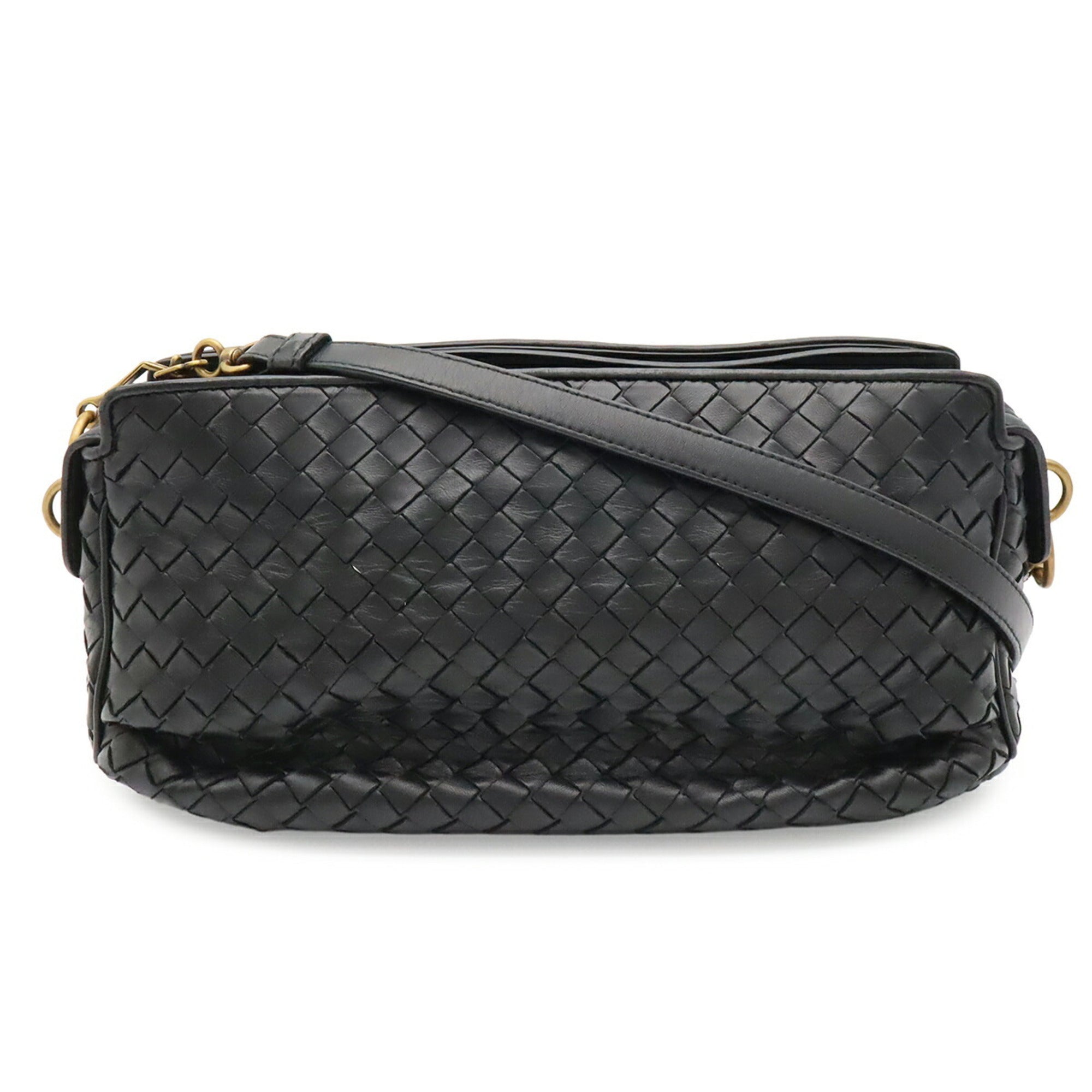 Bottega Veneta Black Intrecciato Pochette Shoulder Bag (Pre-Owned)
