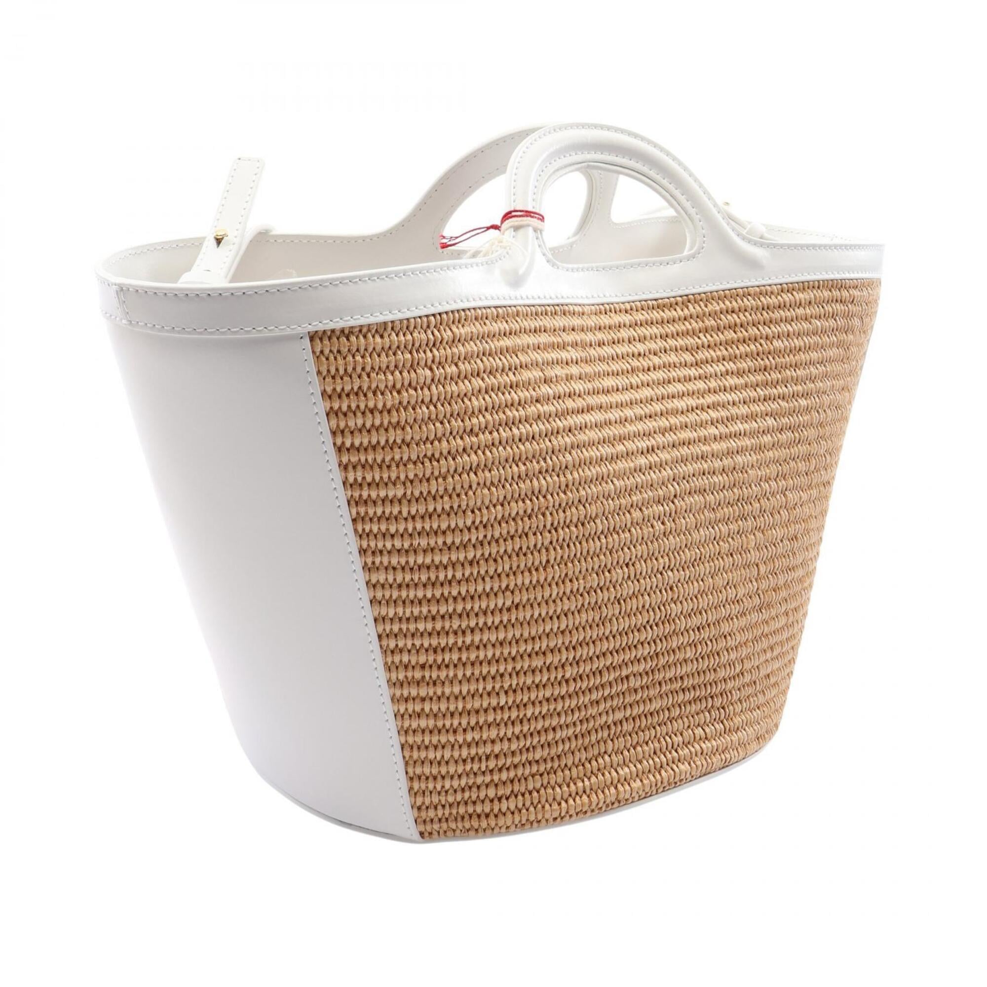Marni Brown White Leather Raffia Handbag (Pre-Owned)