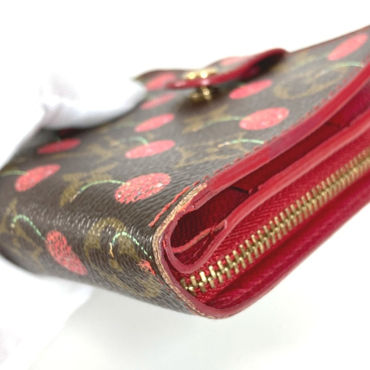Louis Vuitton Brown Red Color Monogram Canvas Wallet (Bi-Fold) (Pre-Owned)