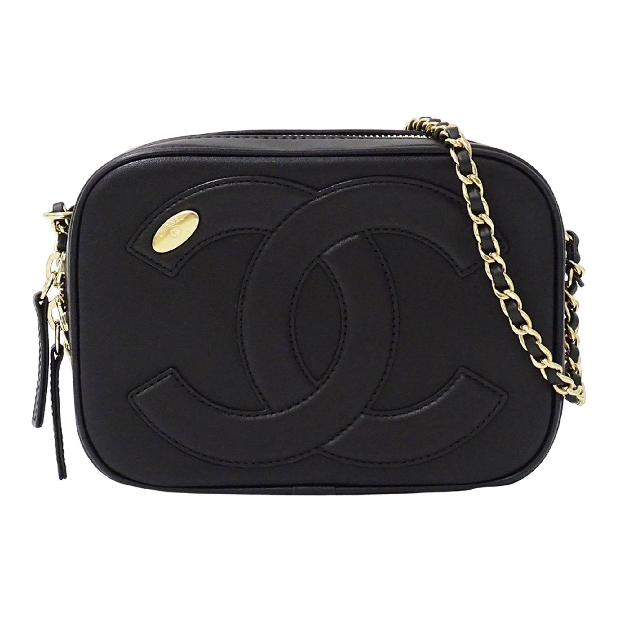 Chanel Black Leather Handbag Shoulder Bag (Pre-Owned)