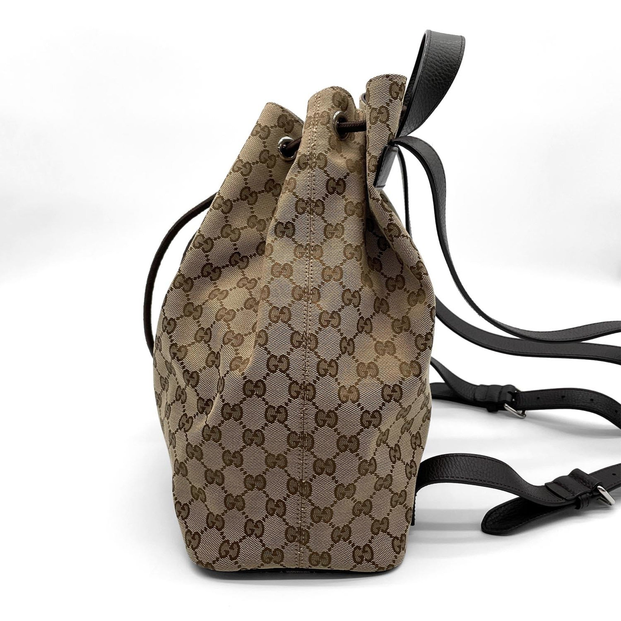 Gucci Brown Gg Canvas Leather Backpack (Pre-Owned)