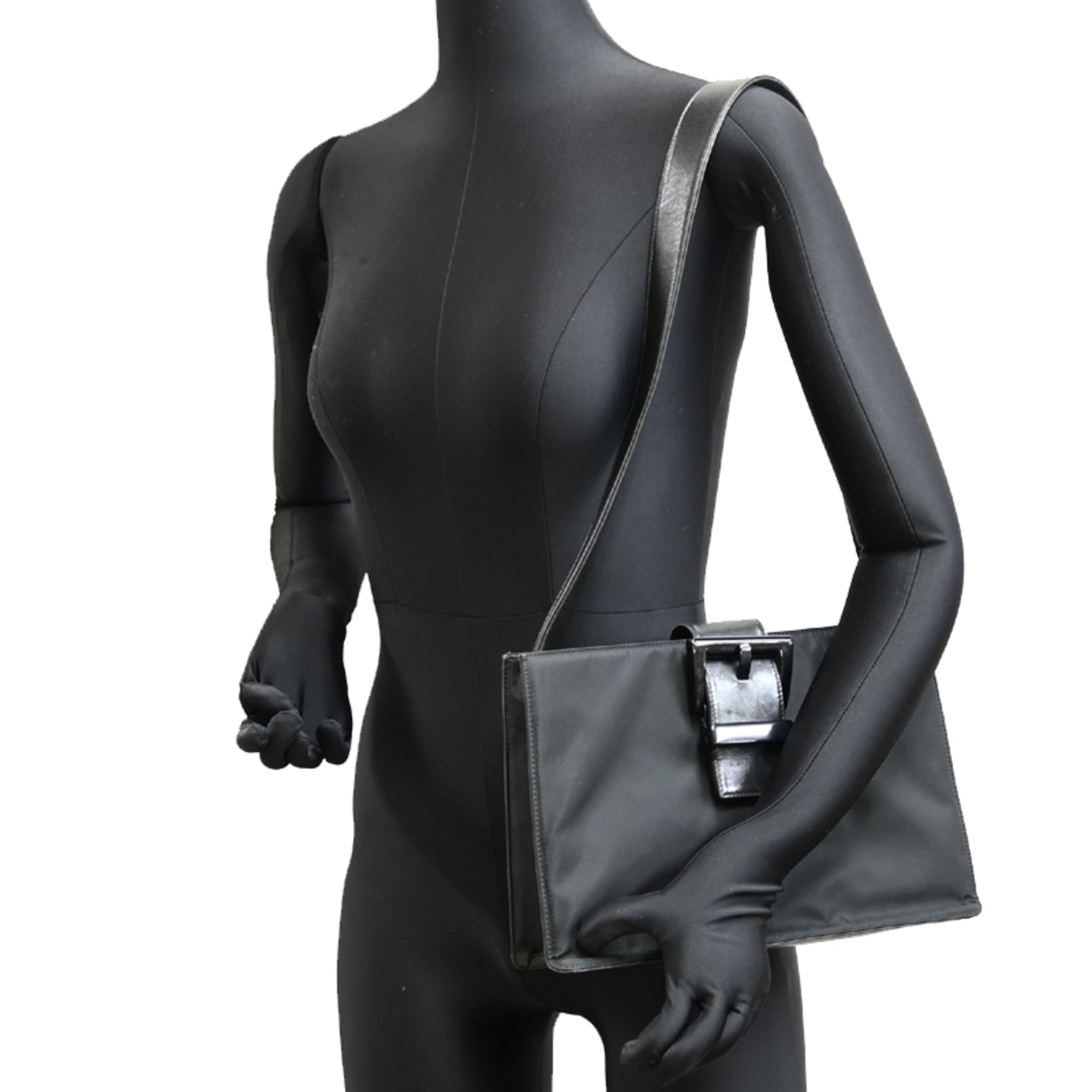 Prada Black Nylon Leather Shoulder Bag (Pre-Owned)