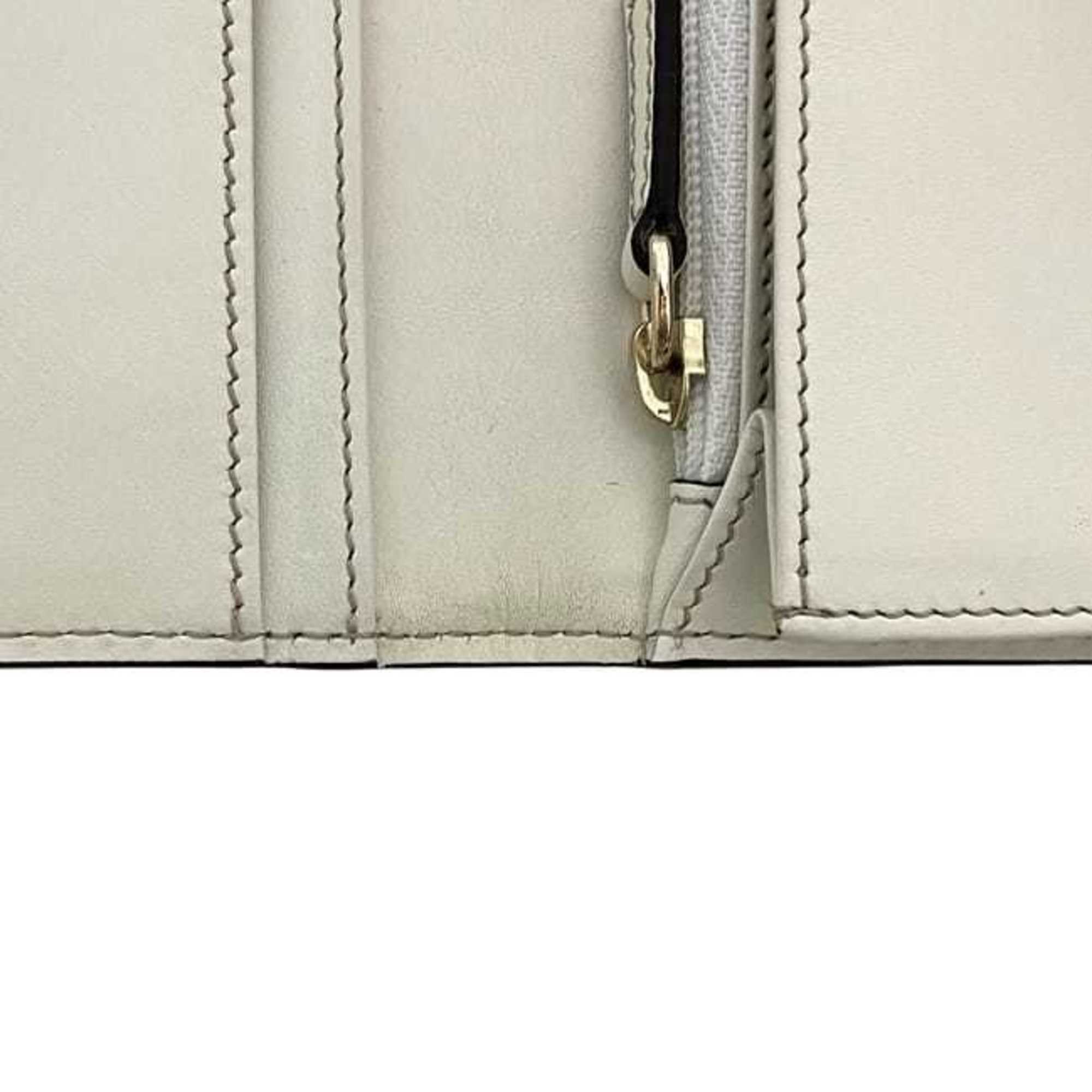 Celine Beige White Canvas Leather Long Wallet (Bi-Fold) (Pre-Owned)