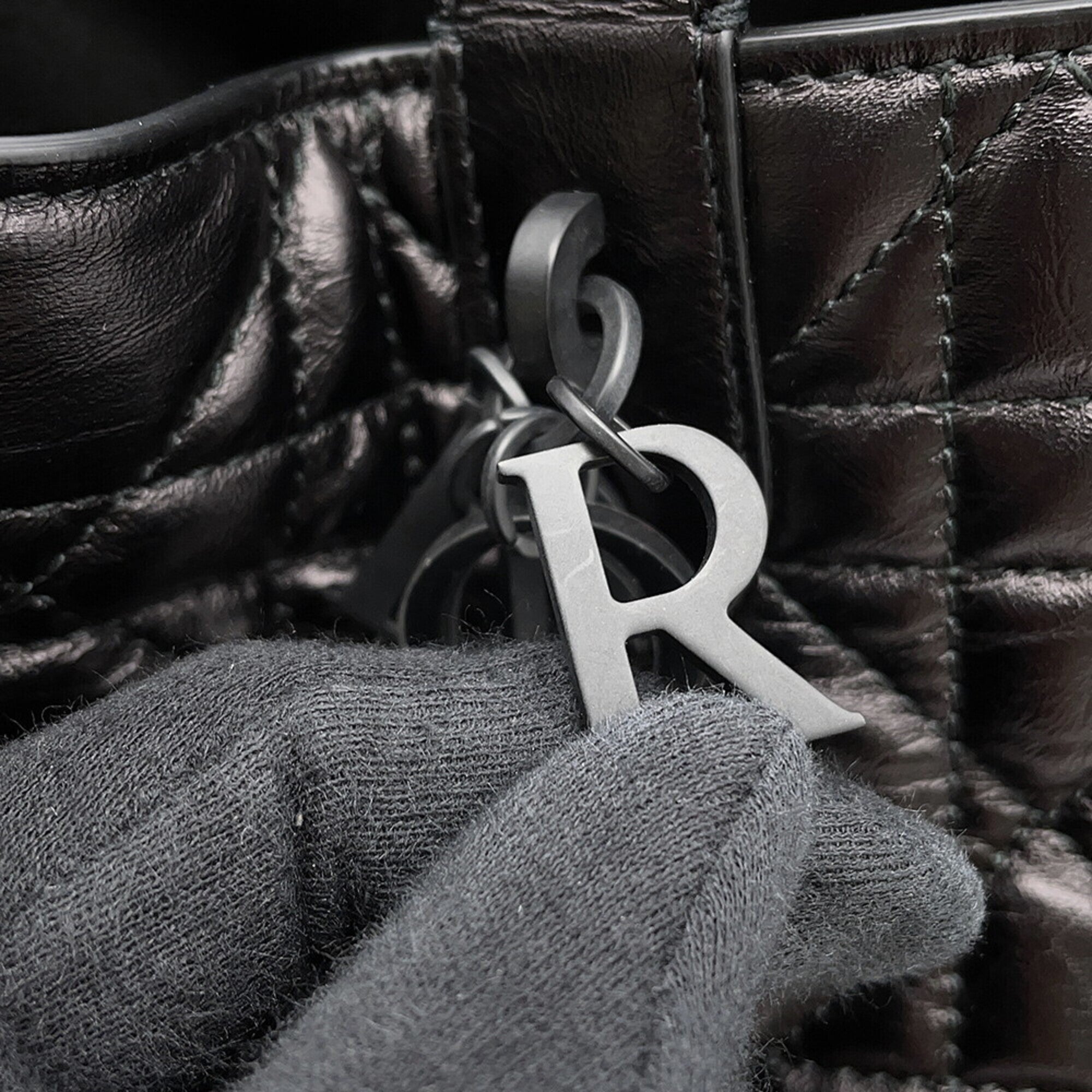 Christian Dior Metallic Black Leather Handbag (Pre-Owned)