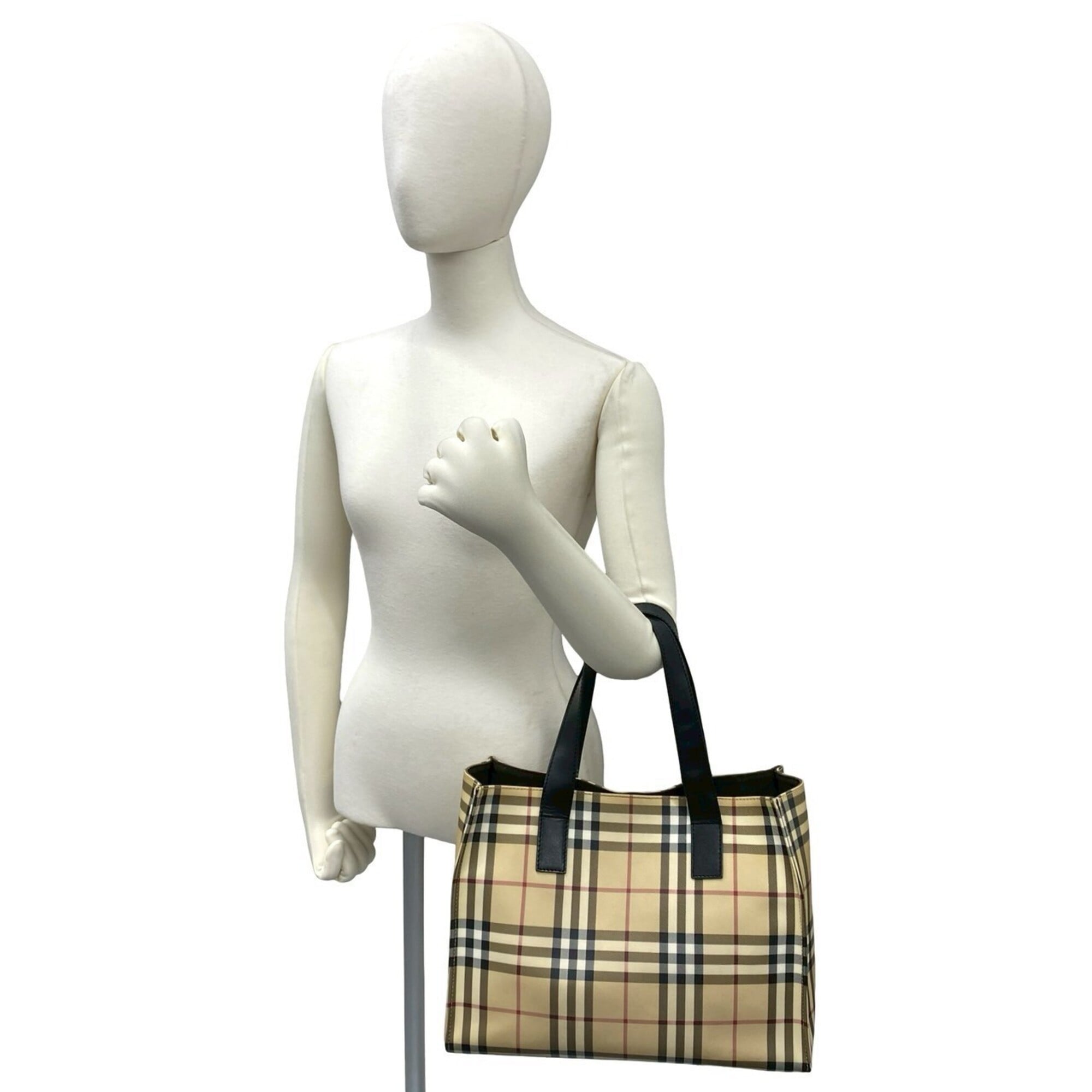 Burberry Beige Black Pvc Leather Handbag Tote Bag (Pre-Owned)