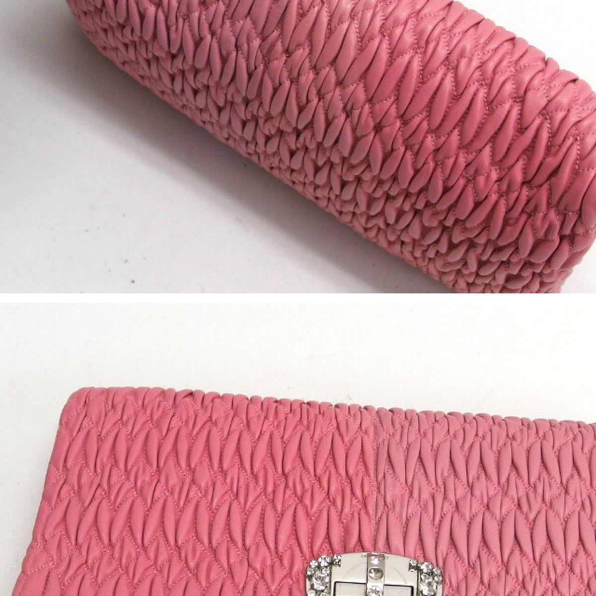 Miu Miu Matelasse Clear Pink Leather Clutch Bag Shoulder Bag (Pre-Owned)