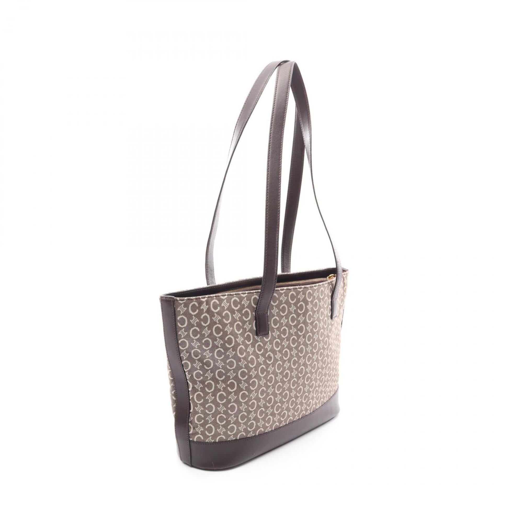 Celine Brown Ivory Canvas Leather Handbag Tote Bag (Pre-Owned)