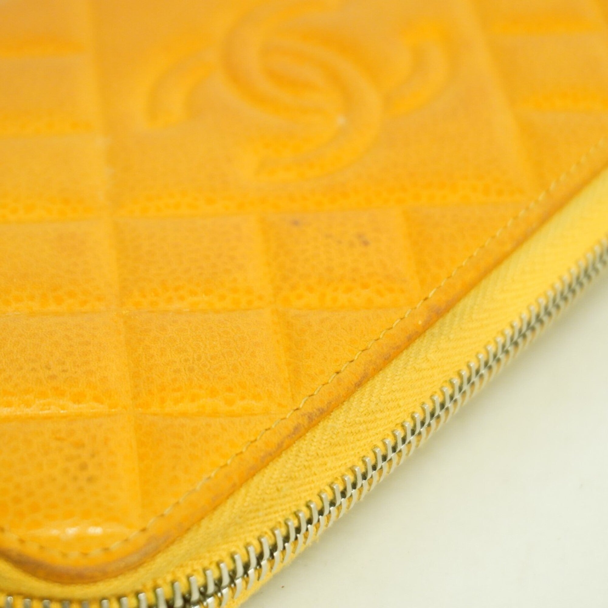 Chanel Orange Grained Calfskin Long Wallet (Bi-Fold) (Pre-Owned)