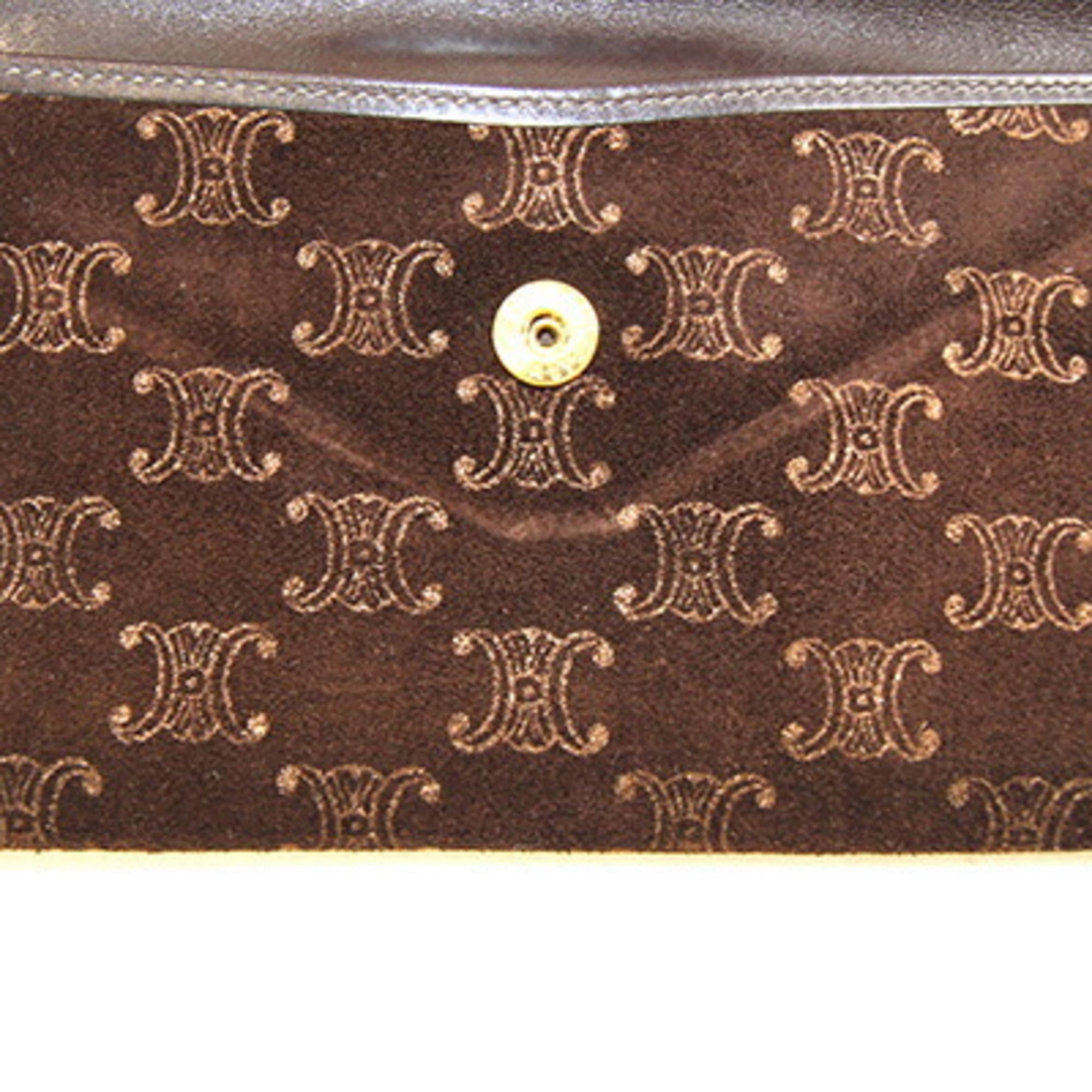 Celine Dark Brown Suede Leather Long Wallet (Bi-Fold) (Pre-Owned)