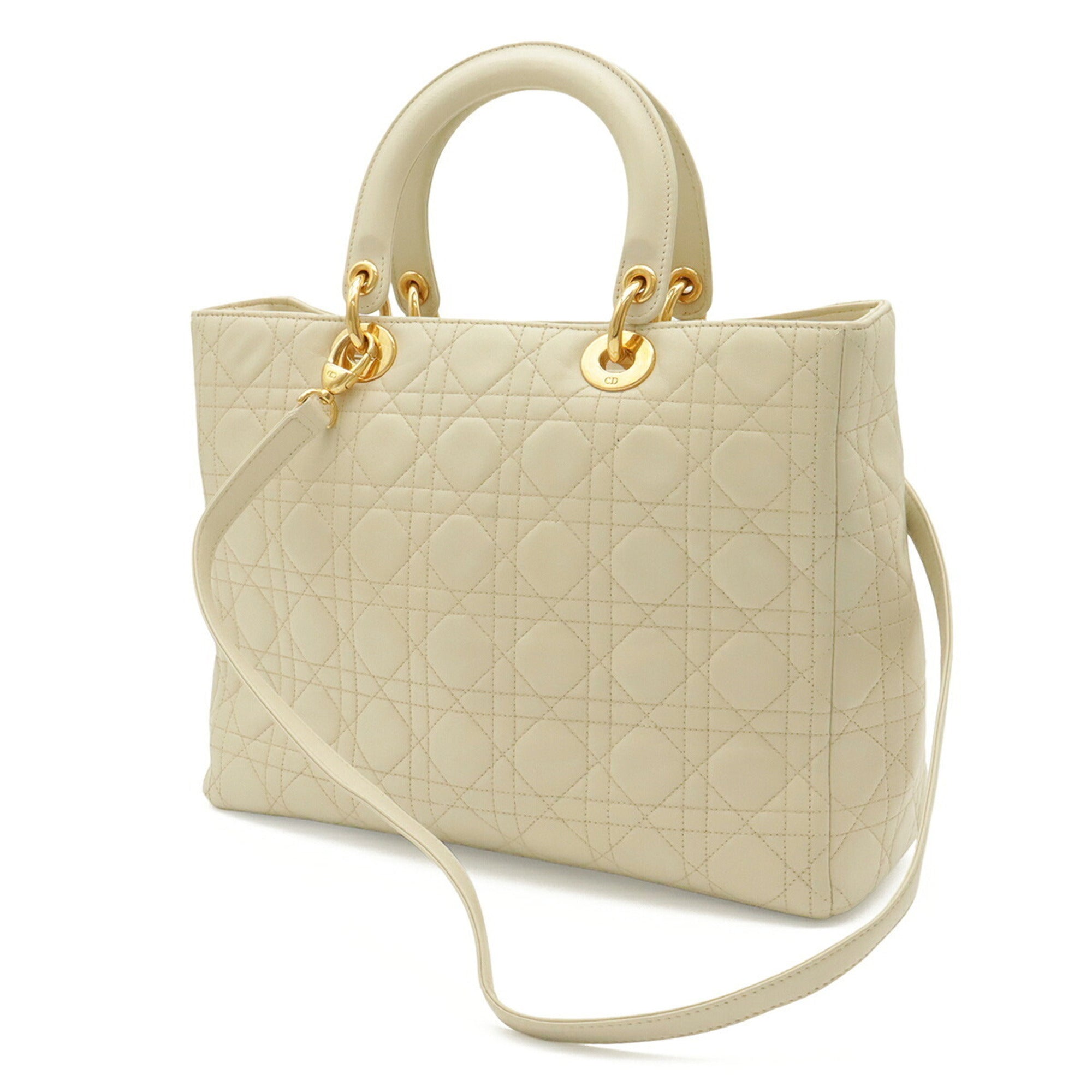 Christian Dior Cream Leather Handbag Shoulder Bag (Pre-Owned)