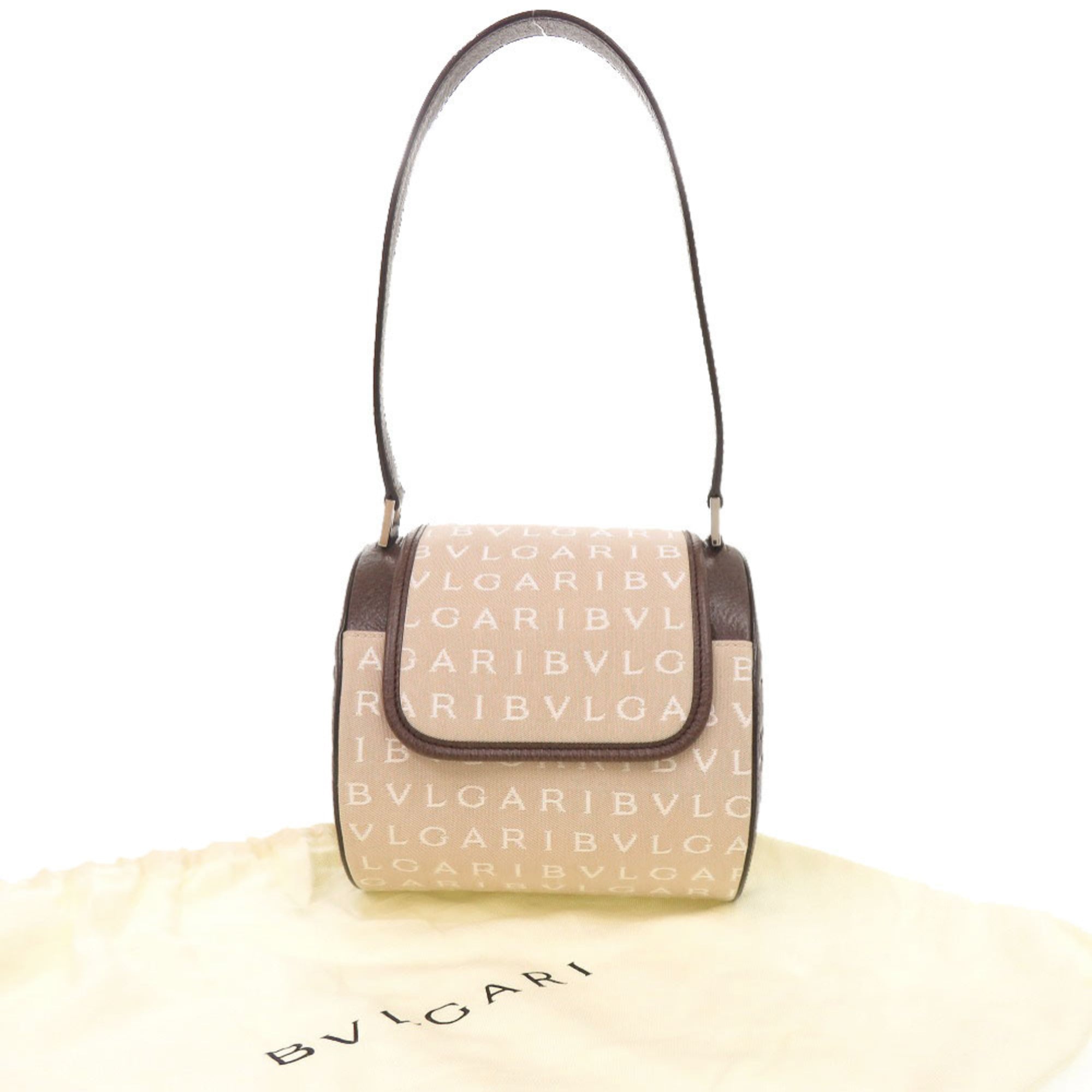 Bvlgari Beige Brown Canvas Leather Handbag Shoulder Bag (Pre-Owned)