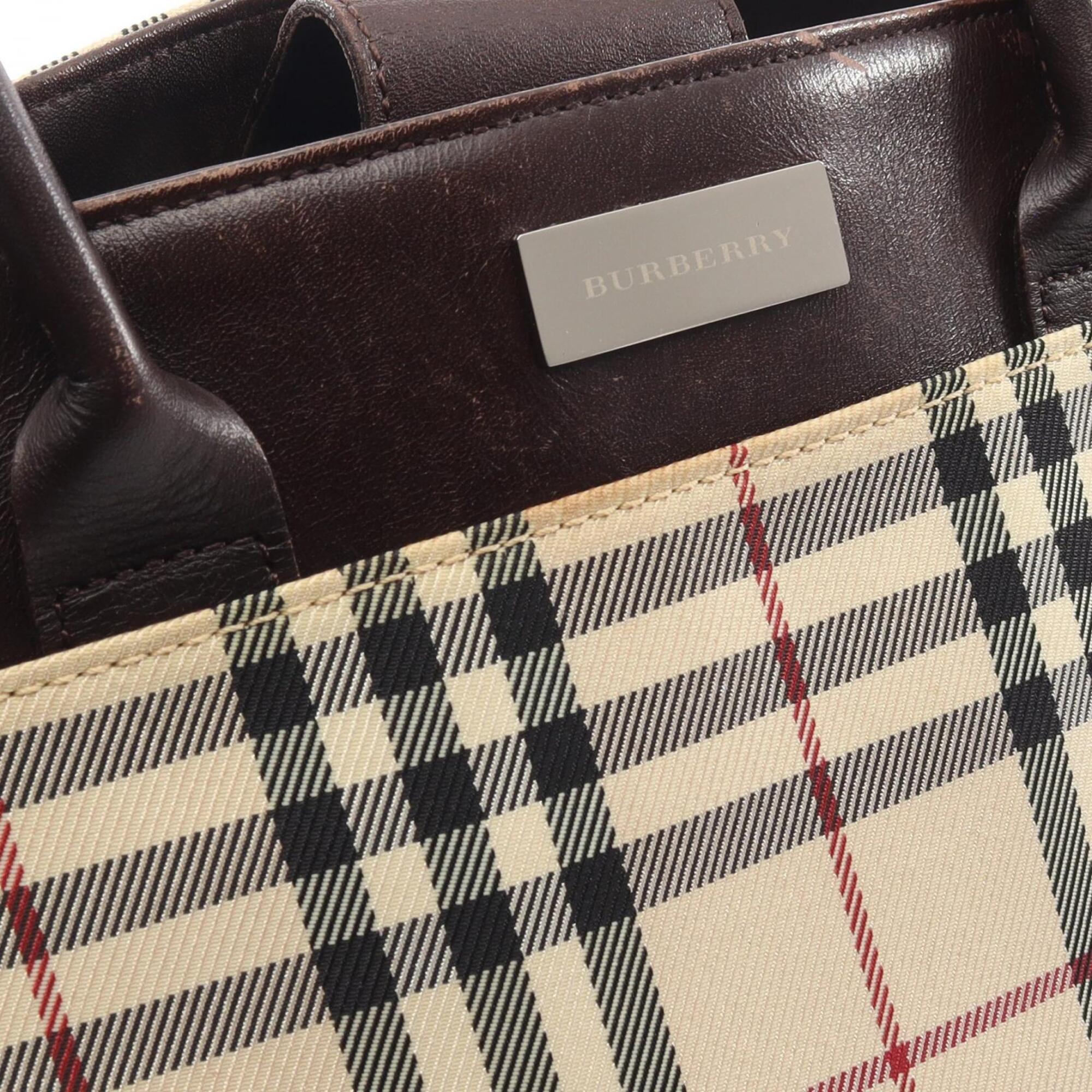 Burberry Beige Brown Canvas Leather Handbag (Pre-Owned)