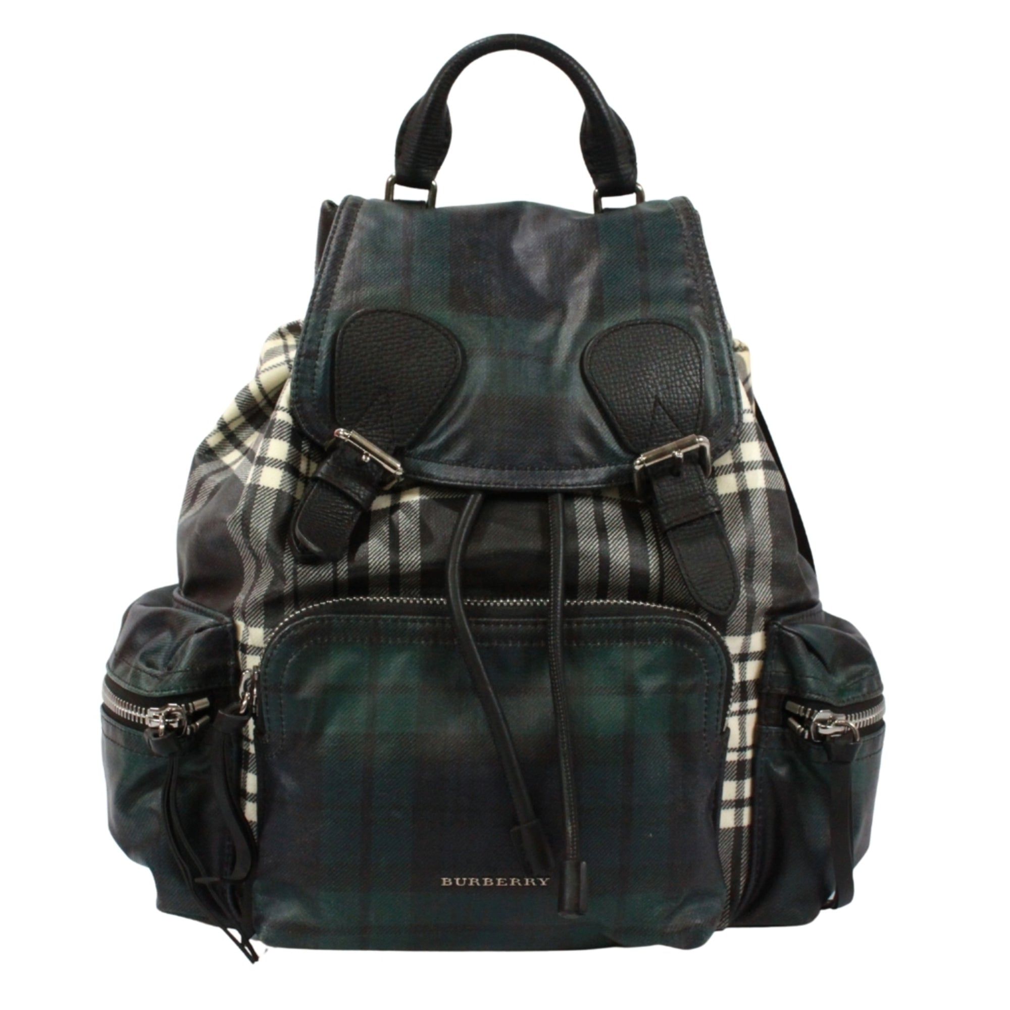 Burberry Black Green Cotton Canvas Backpack (Pre-Owned)