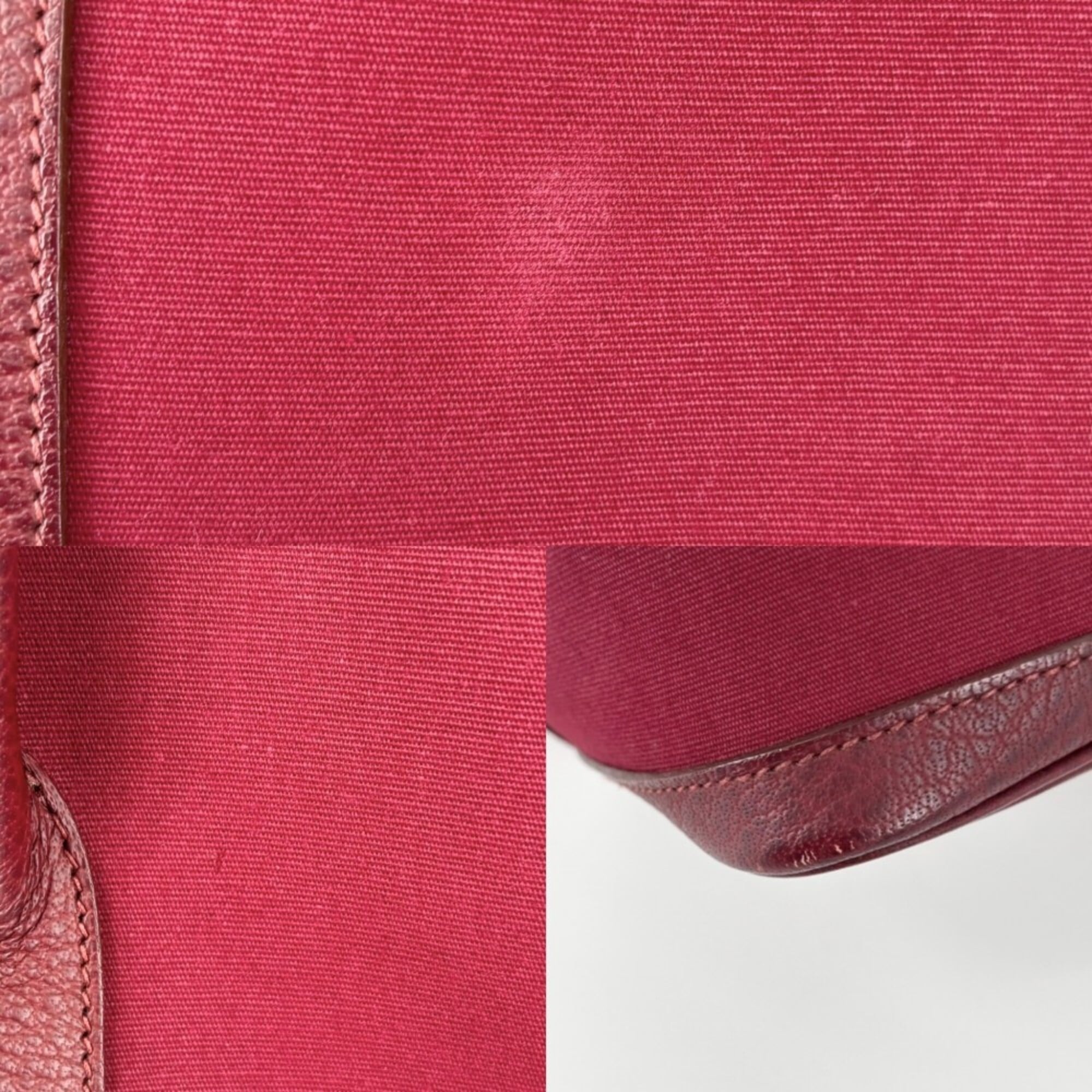 Hermes Bordeaux Pink Purple Canvas Leather Handbag Tote Bag (Pre-Owned)