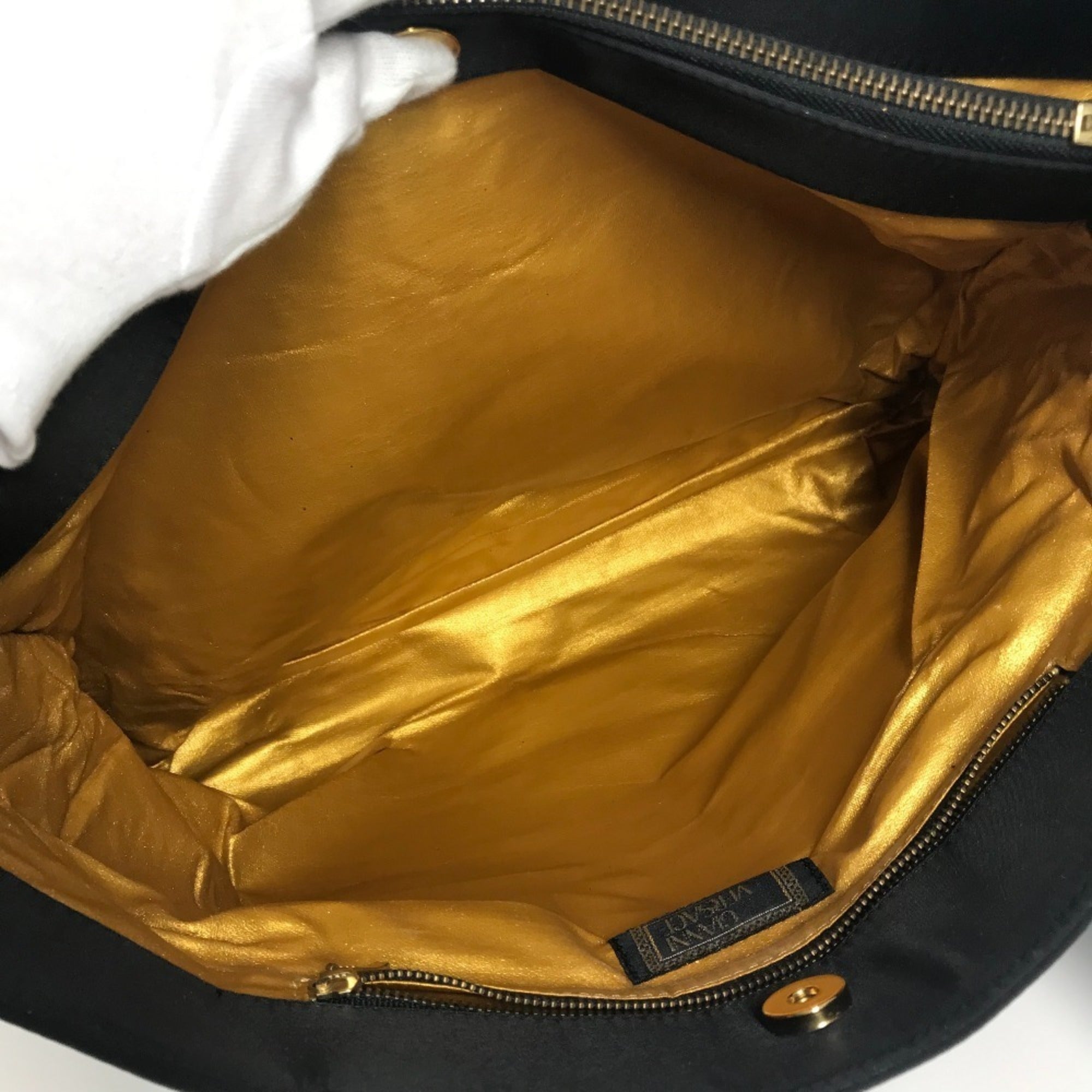 Versace Black Nylon Leather Shoulder Bag Tote Bag (Pre-Owned)