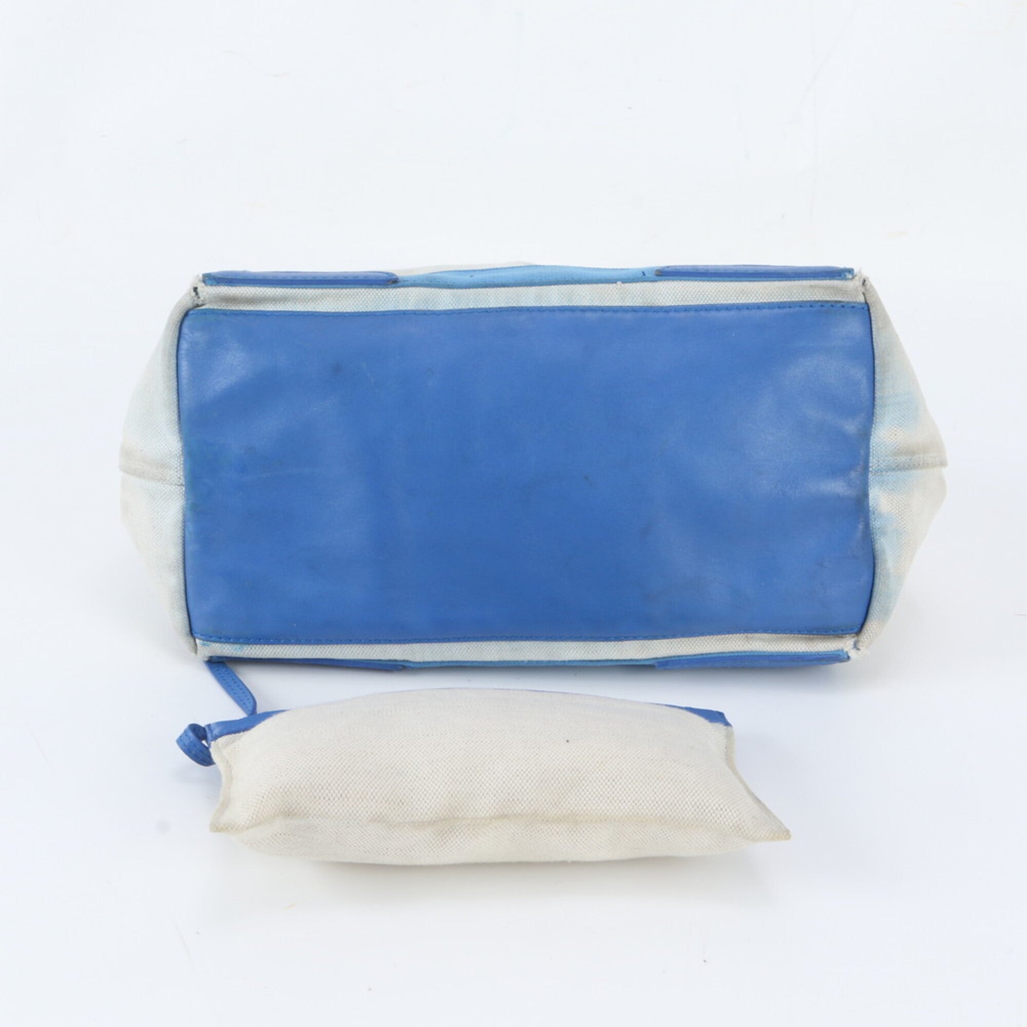 Balenciaga Blue White Leather Canvas Handbag Shoulder Bag Tote Bag (Pre-Owned)