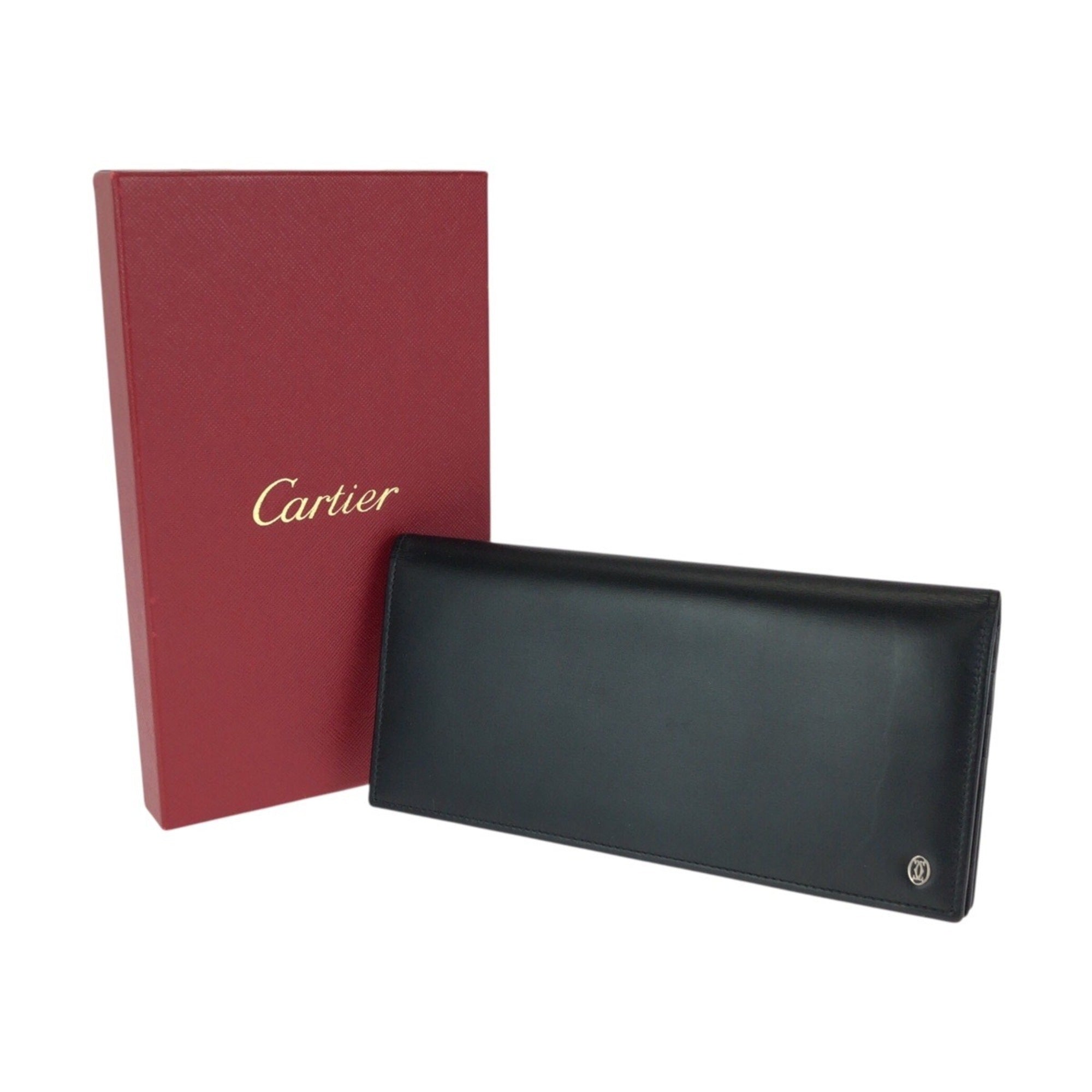 Cartier Black Leather Long Wallet (Bi-Fold) (Pre-Owned)