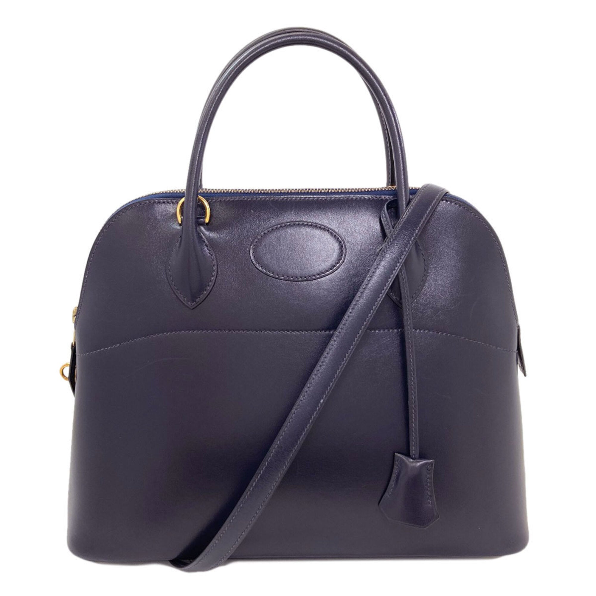 Hermes Dark Blue Box Calf Leather Handbag (Pre-Owned)