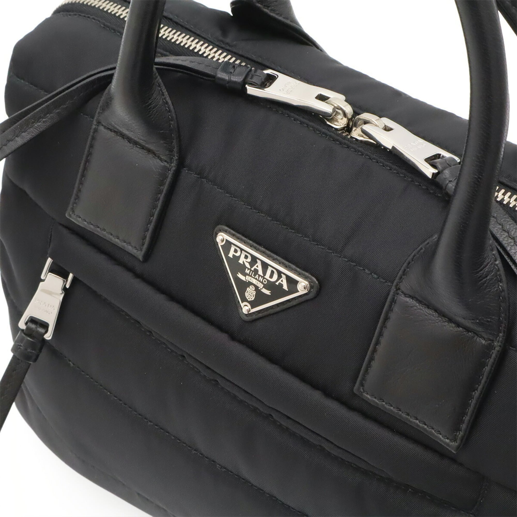 Prada Black Nero Nylon Leather Boston Bag Handbag Shoulder Bag (Pre-Owned)