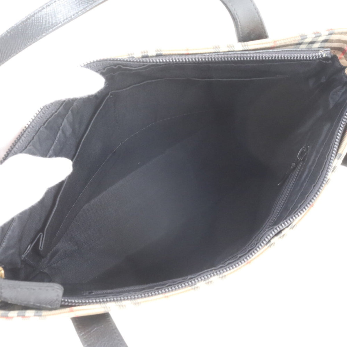 Burberry Beige Black Leather Canvas Handbag Shoulder Bag Tote Bag (Pre-Owned)