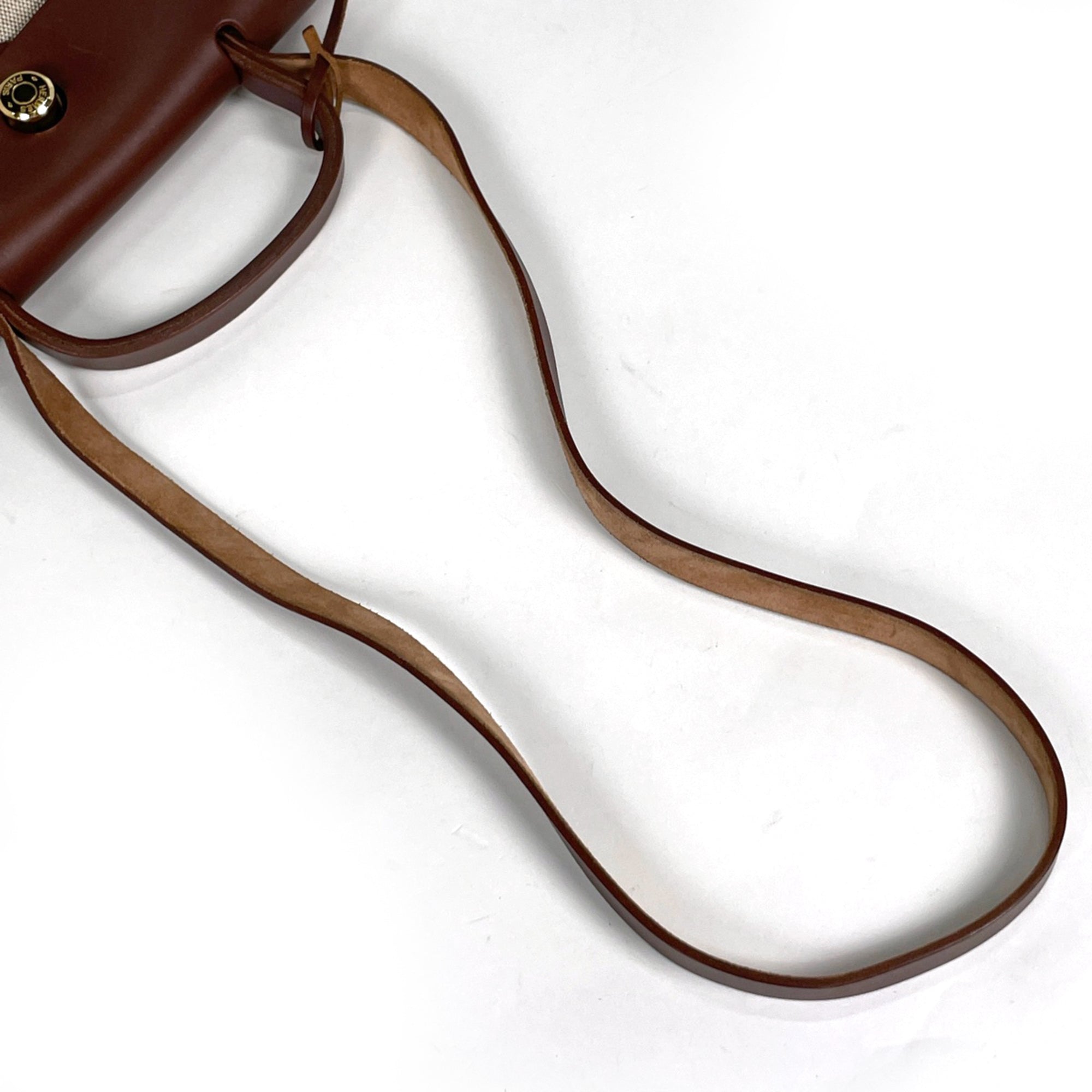 Hermes Her Bag Brown Natural Toile H Toile Officier Leather Handbag Shoulder Bag (Pre-Owned)