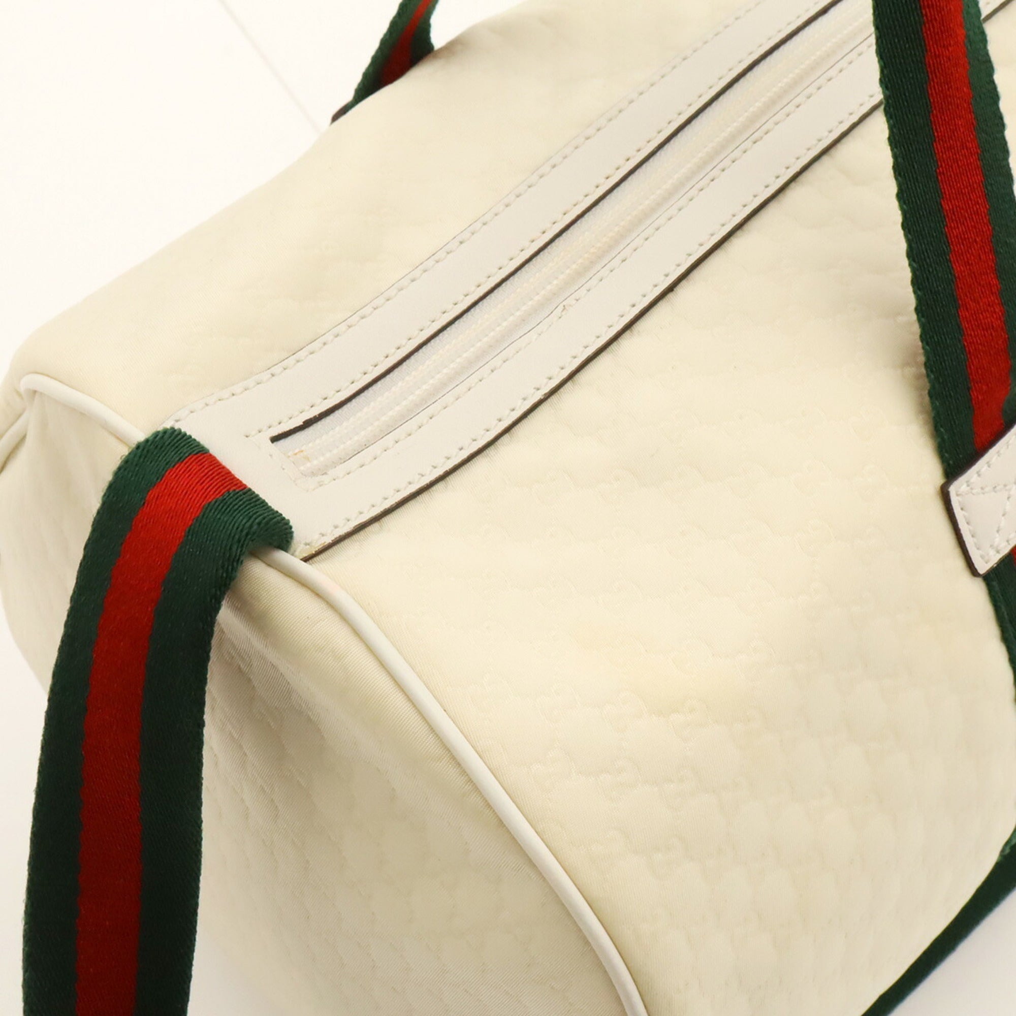 Gucci Green Red Color White Nylon Canvas Leather Boston Bag Shoulder Bag (Pre-Owned)