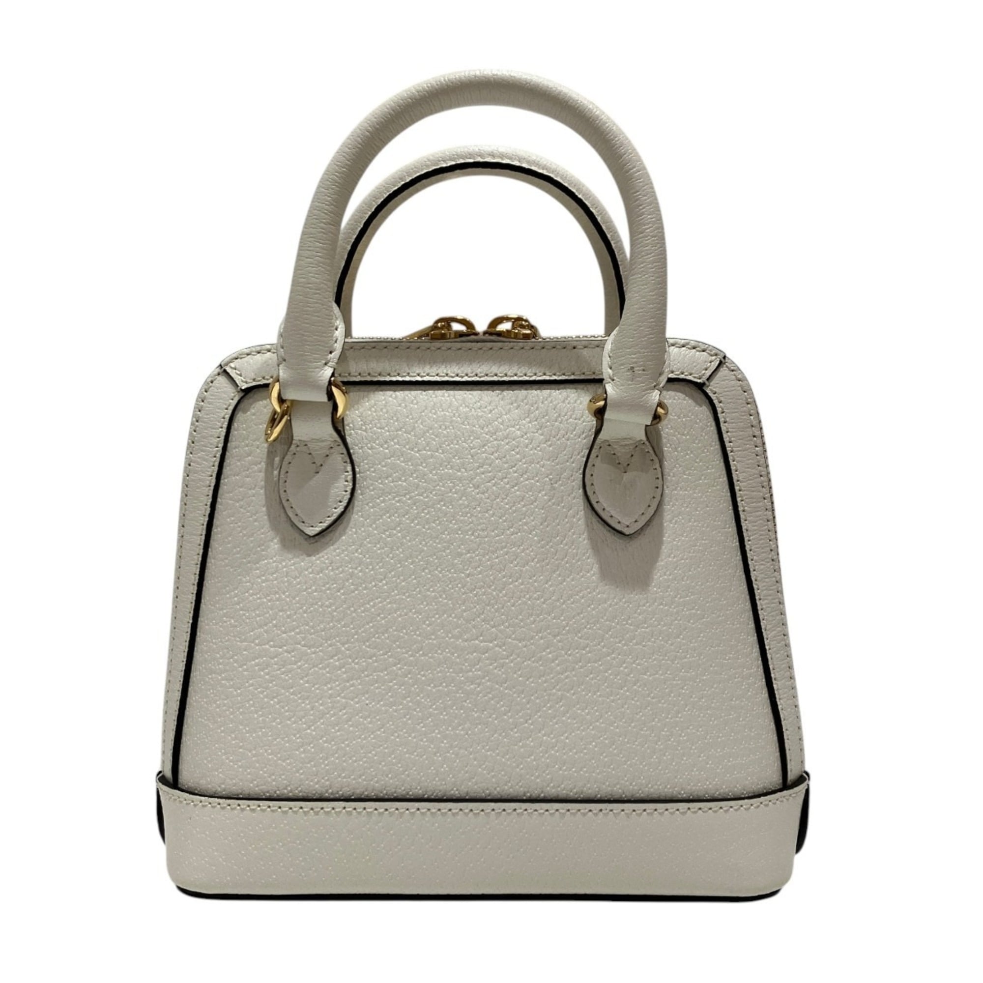 Gucci Horsebit White Leather Canvas Handbag (Pre-Owned)
