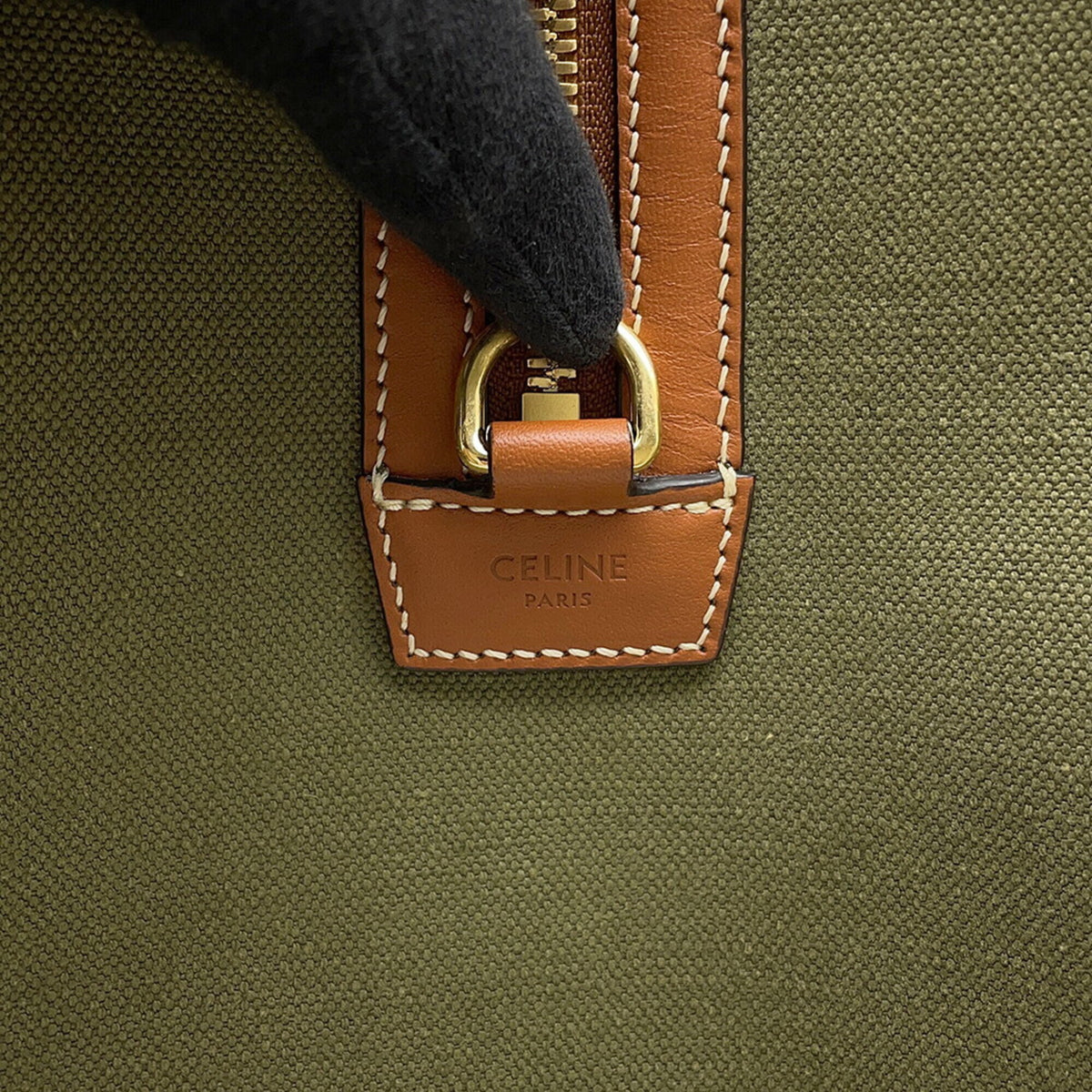 Celine Brown Khaki Canvas Leather Boston Bag (Pre-Owned)
